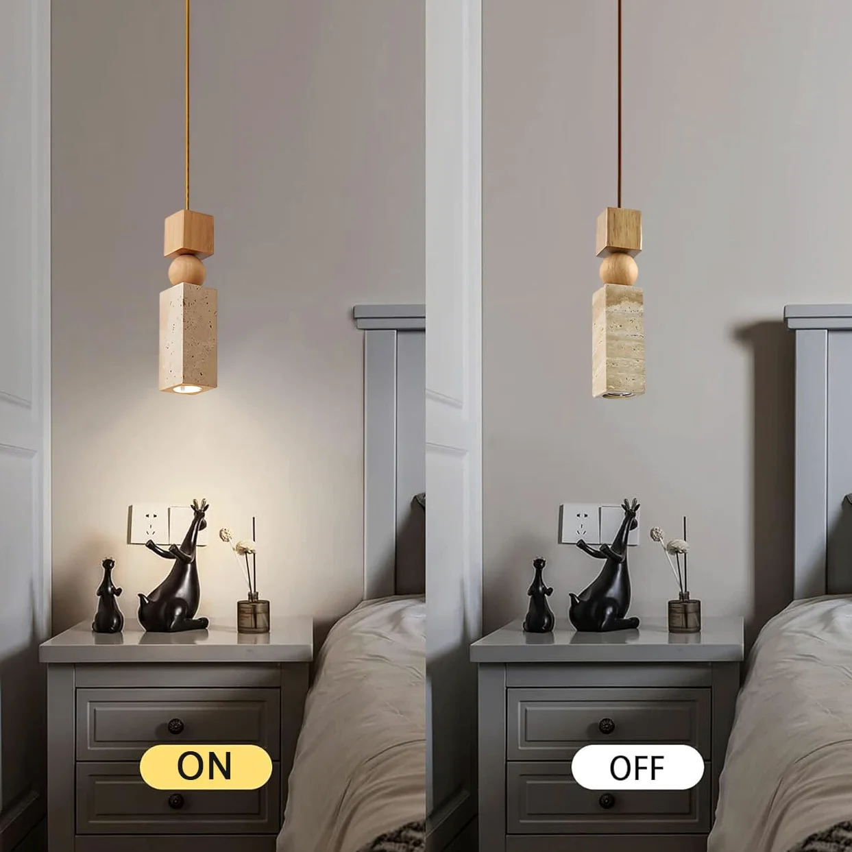 Lampadario a sospensione in pietra naturale nordica in gialla, lampada a moderna in legno for isola cucina, sala da pranzo, comodino, ristorante, bar, camera letto(Square)