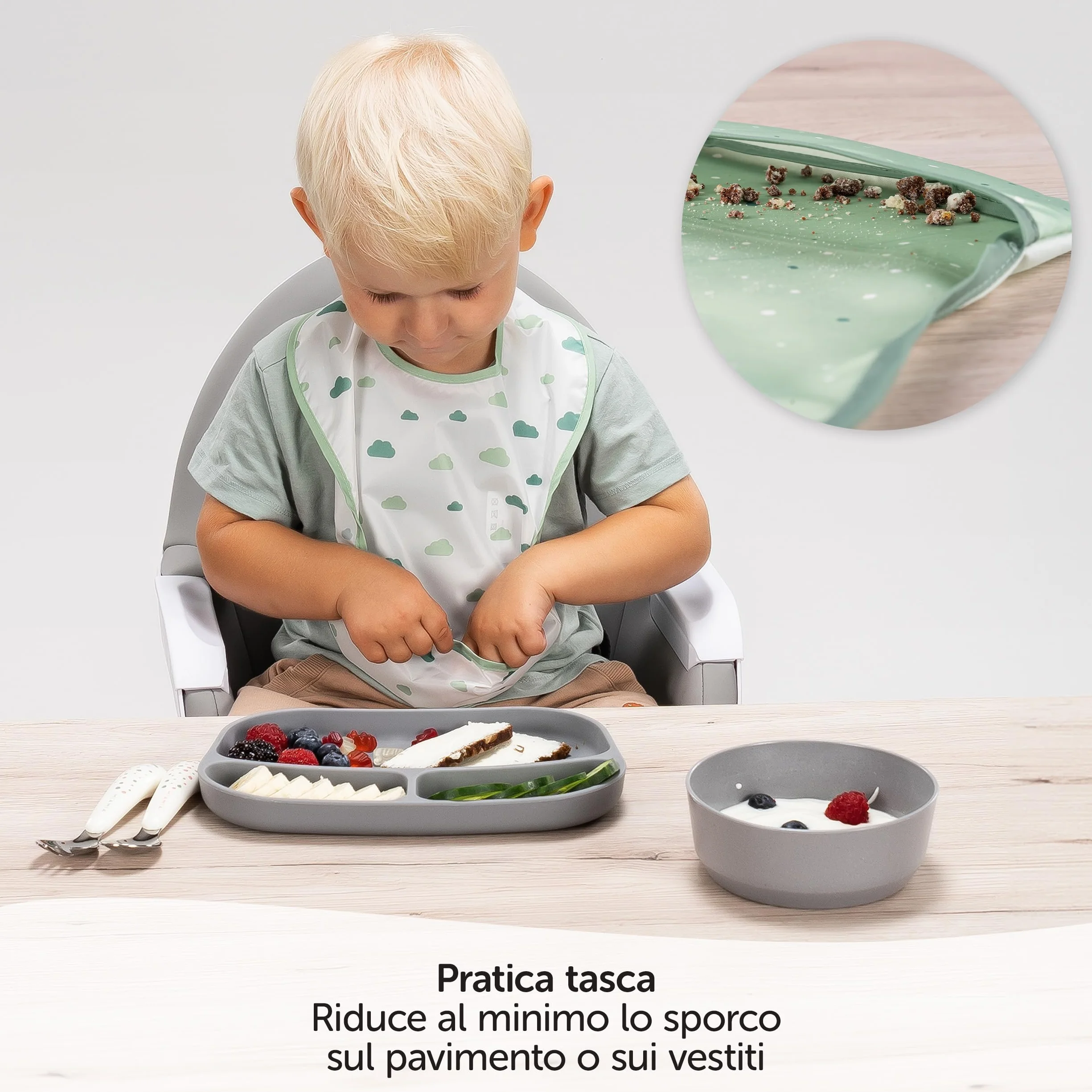 MiaMia Bavaglini Neonato Impermeabili 5pz Bavette con Tasca Chiusura a Strappo Testato OekoTex 100 Lavabile Verde
