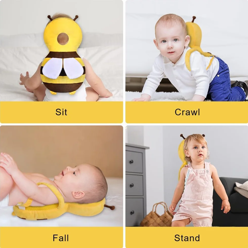Vicloon Protezione per la Testa del Bambino, Cuscino di Sicurezza Regolabile Morbido e Traspirante, Ape Gialla