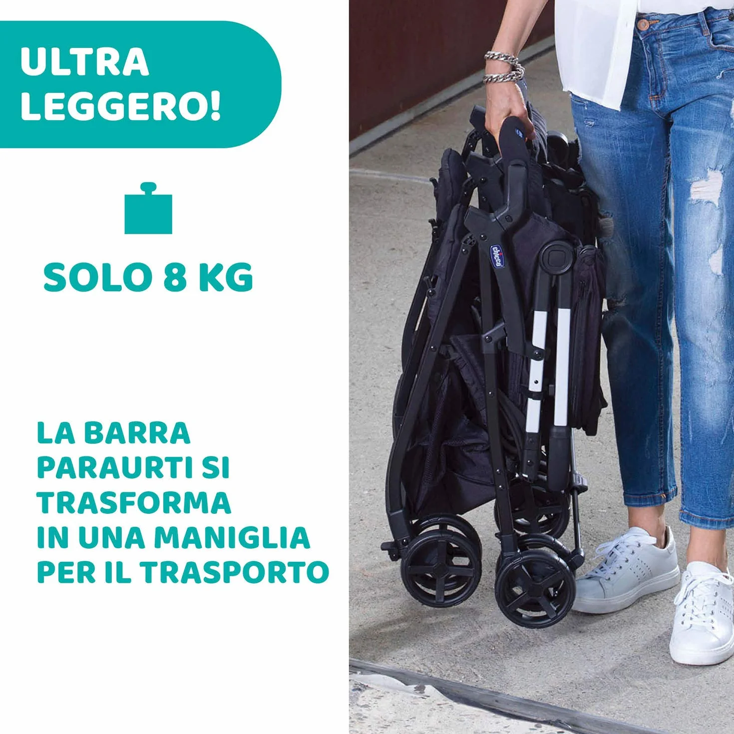 Chicco OHlalà Twin Passeggino Gemellare Doppio Leggero Reclinabile Pieghevole Chiusura Compatta Nero