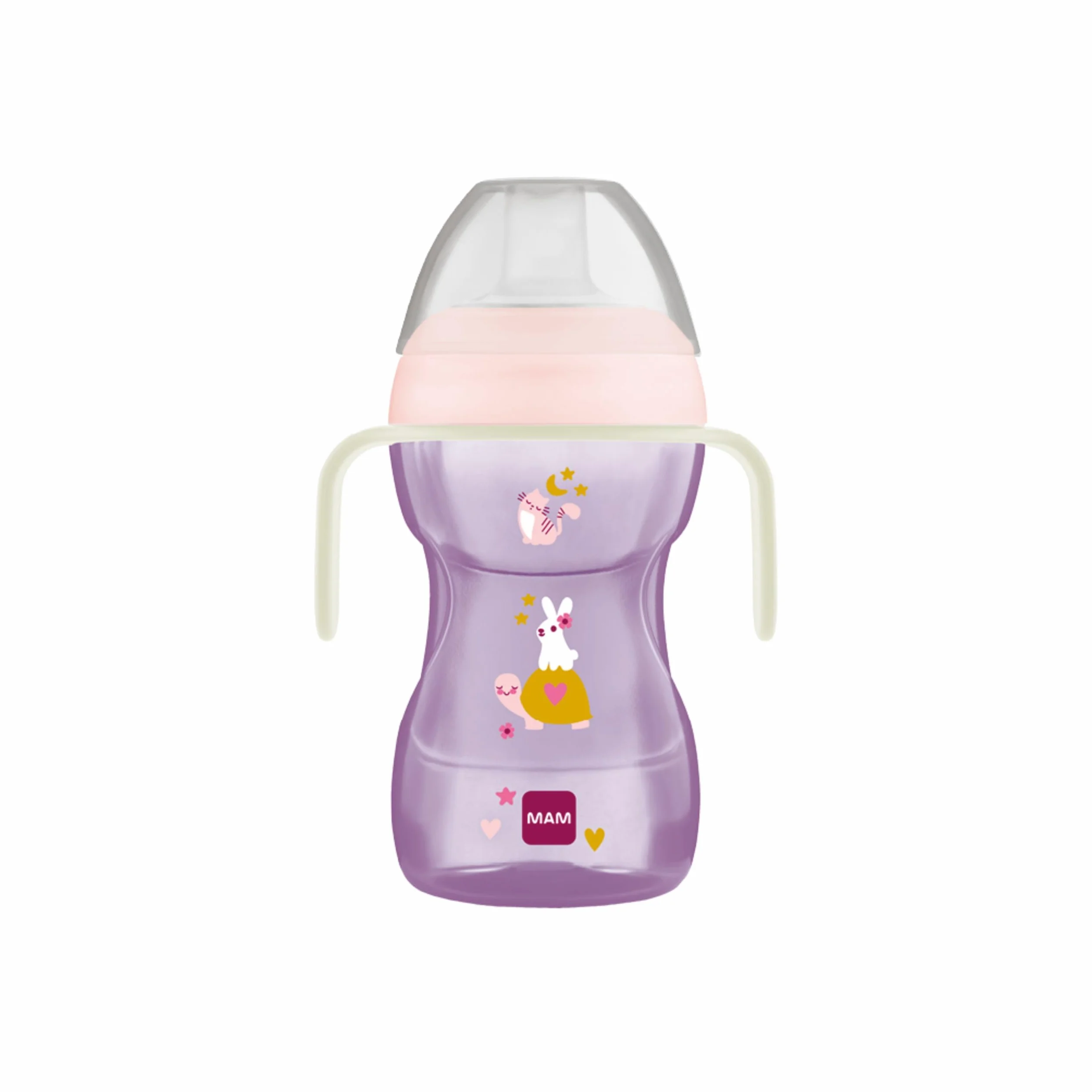 MAM Fun to Drink Cup Tazza bambini 270 ml Biberon neonati 8+ mesi beccuccio anti-goccia valvola flusso libero Borraccia manici antiscivolo Rosa