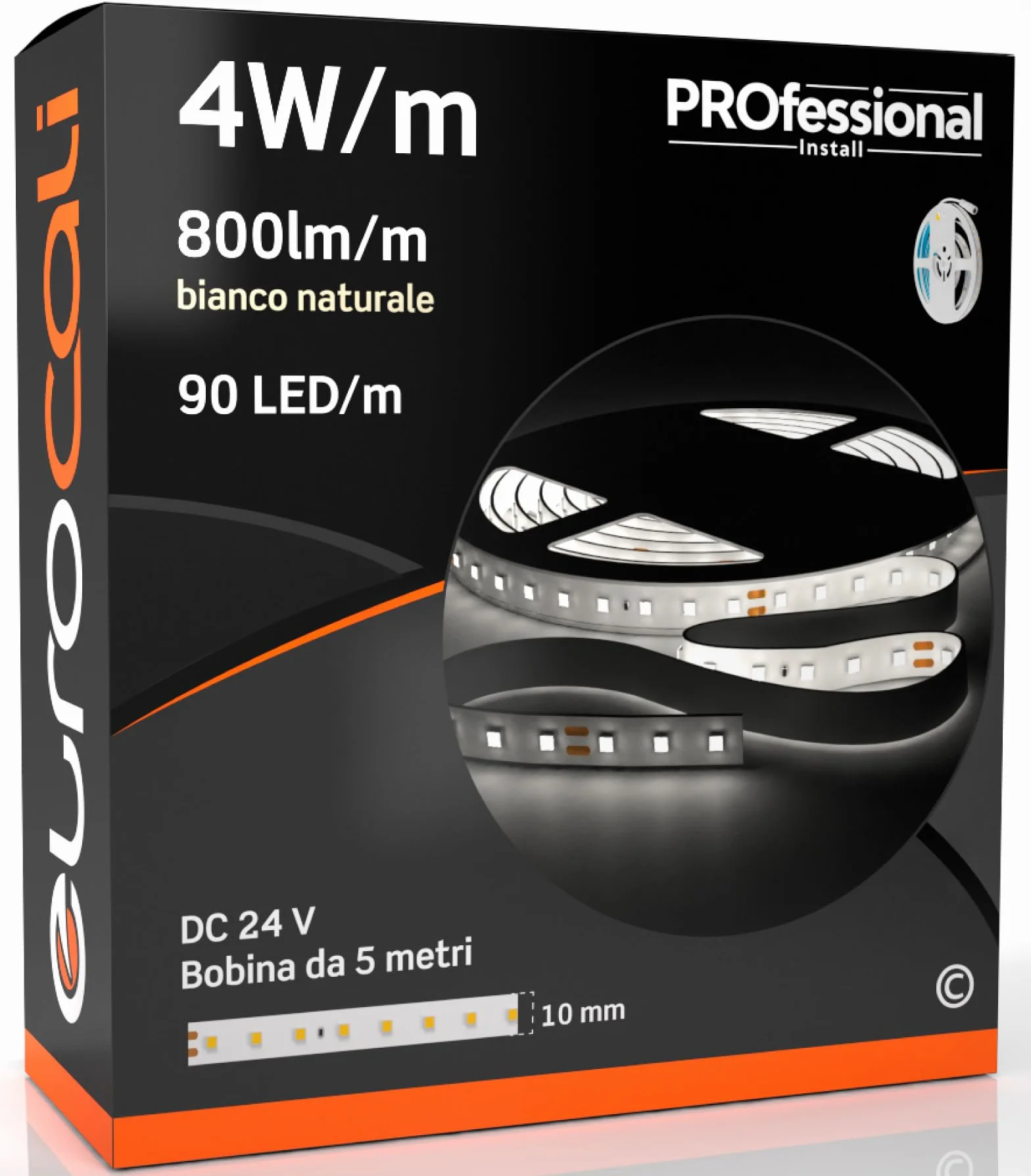Eurocali Striscia LED 5 metri Professionale 24V 20W 4 W/mt - Striscia Monocolore da 450 LED 90 LED/mt e 4000 Lumen 800 Lm/mt 200 lm/W - Bianco Naturale 4000K