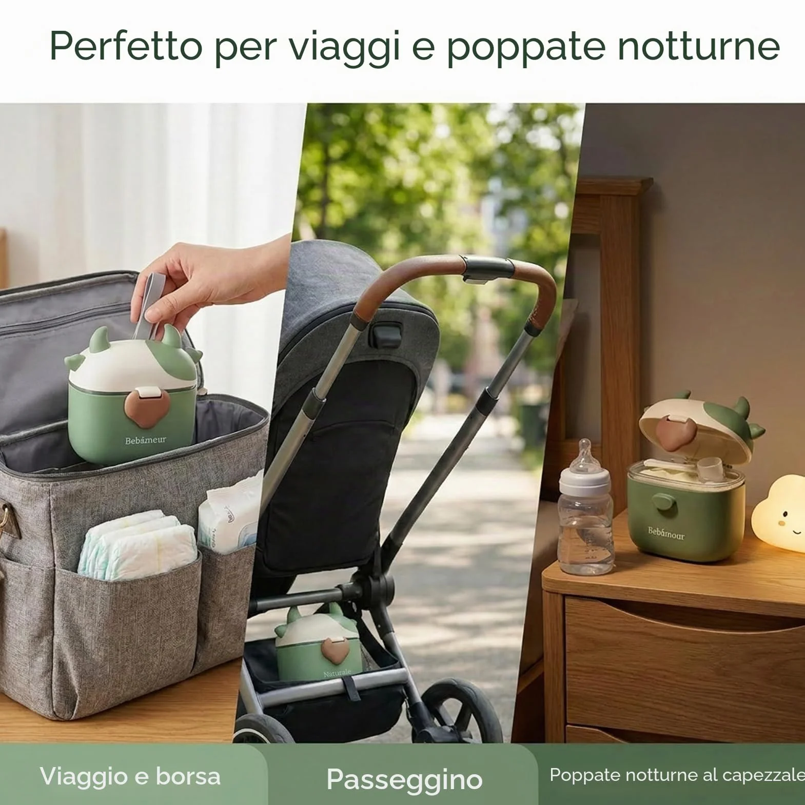 Bebamour Formula Dispenser Latte in Polvere 460 ML Contenitori Snack Portatile New Black