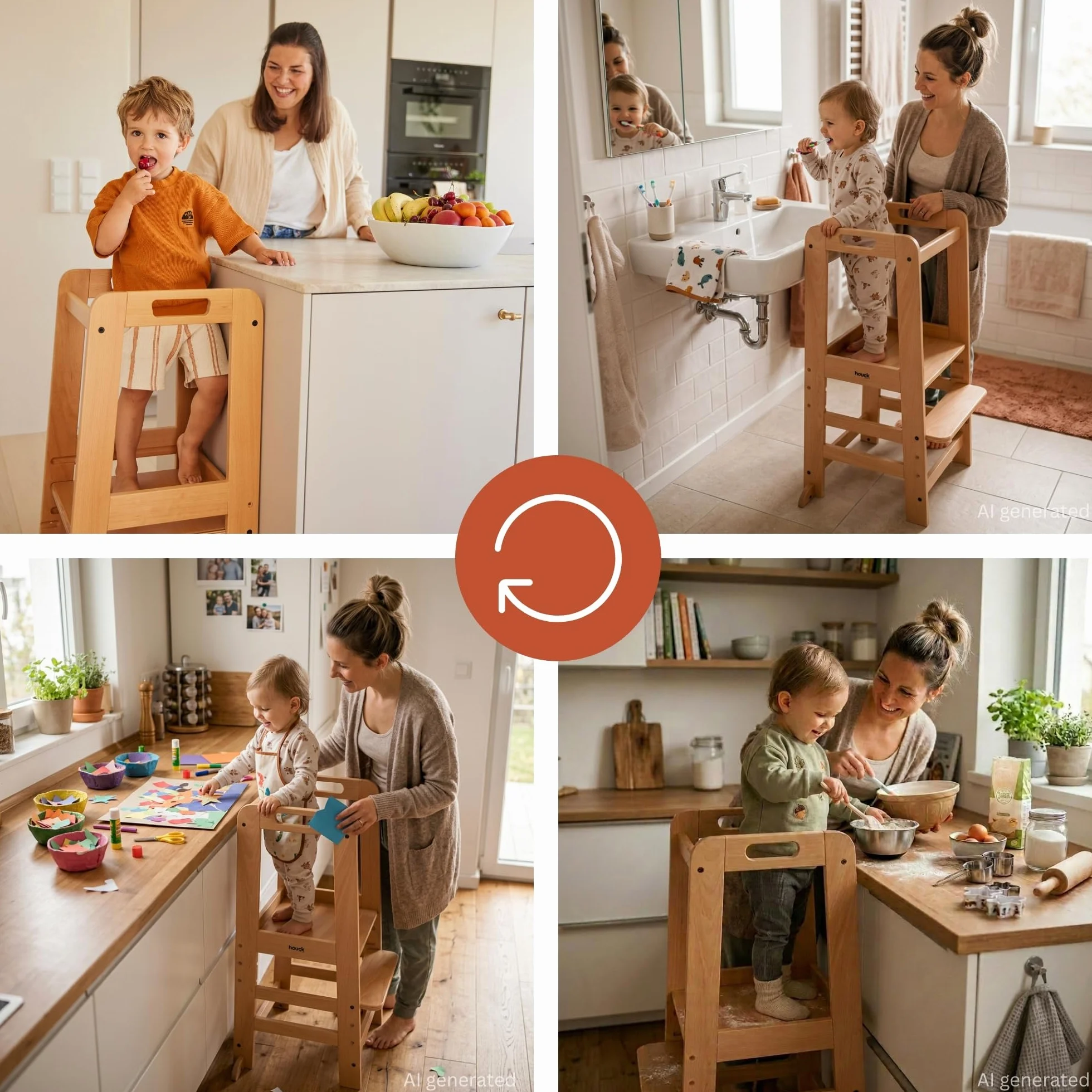Torre Montessoriana Bambini 1 Anno 40 kg Legno Faggio Regolabile Altezza