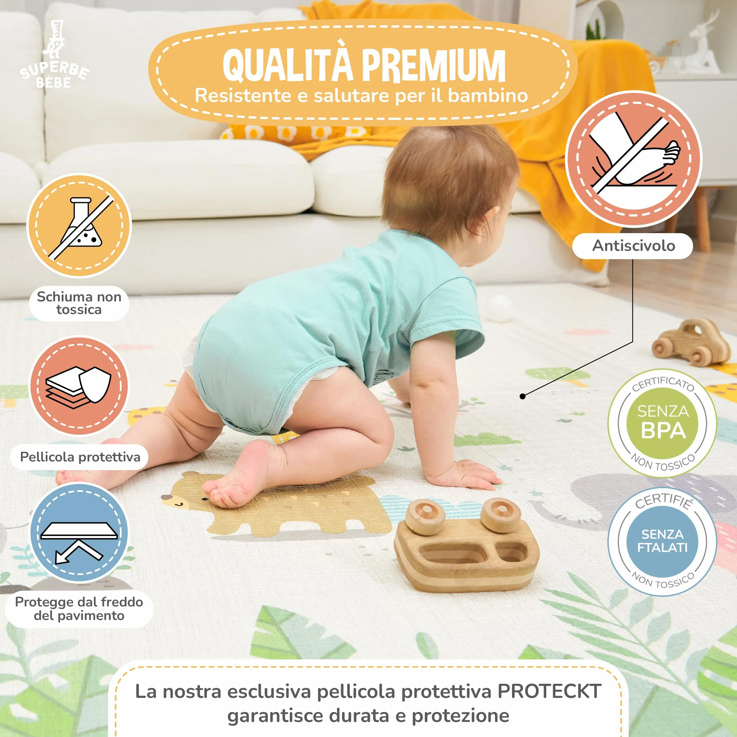 Mat Play Mat Pieghevole 180x200x1.5cm Neonato Montessori Reversibile Impermeabile