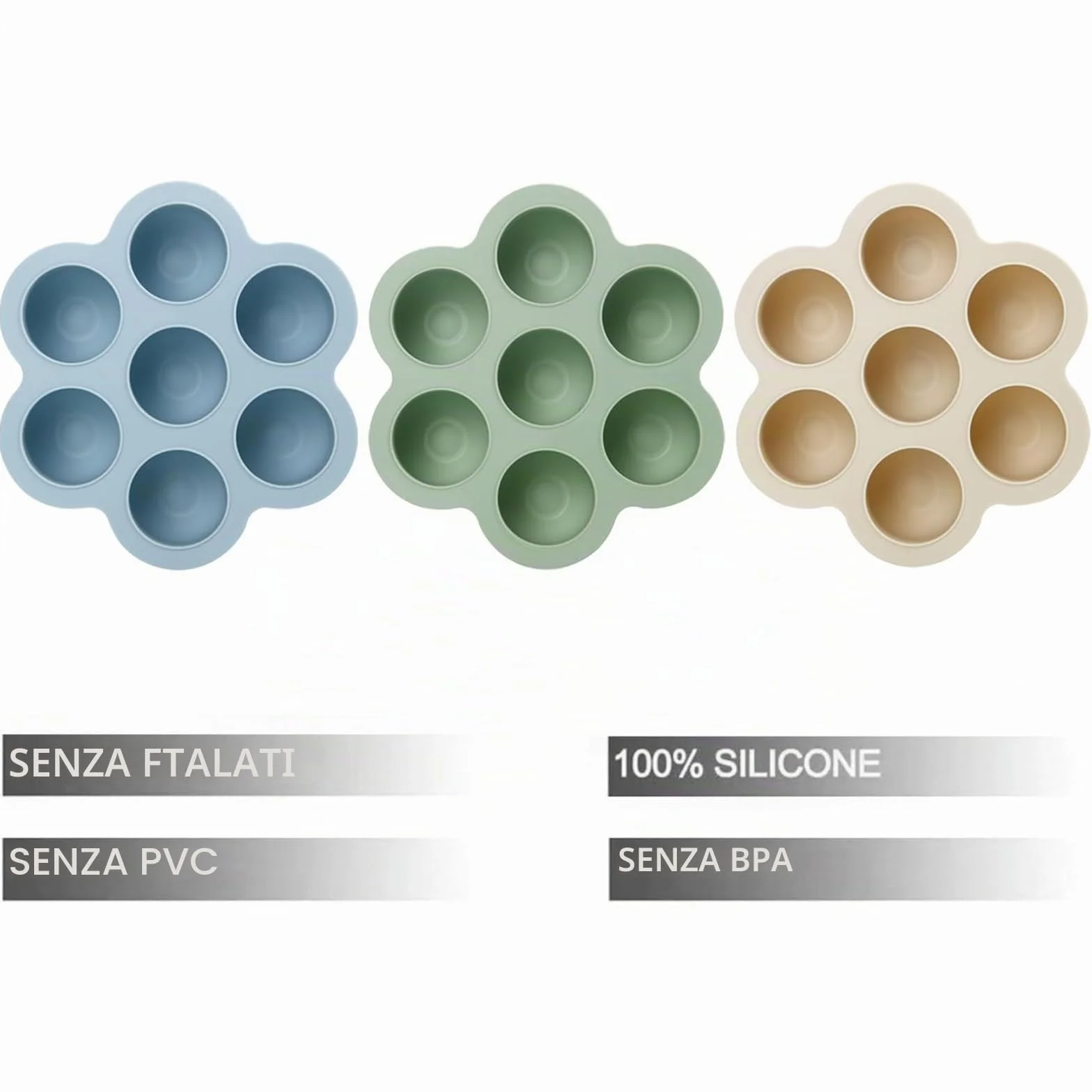 PandaEar Set di 3 Vaschette per Congelatore per Alimenti per Bambini in Silicone con Coperchi