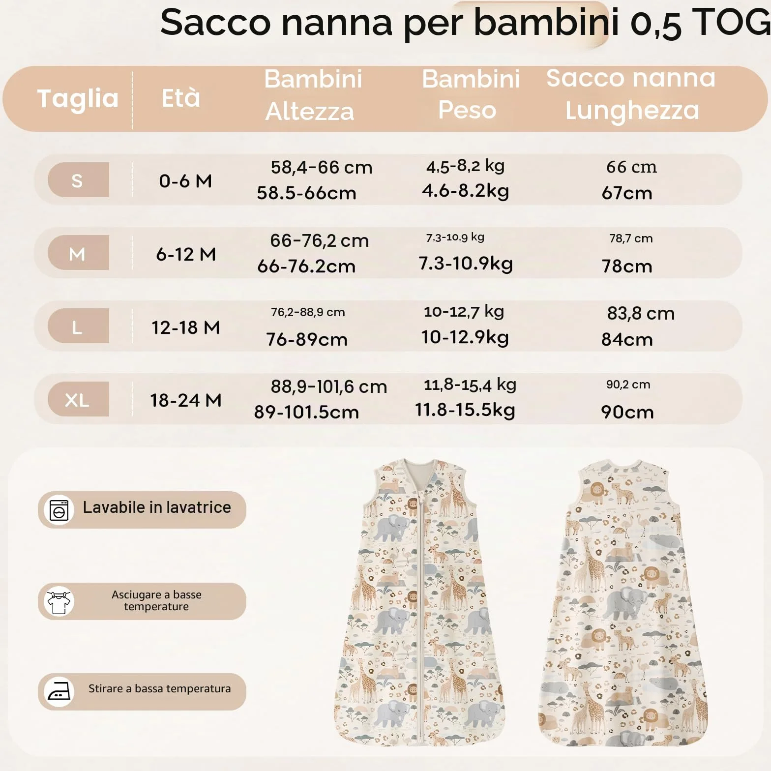 Unnivoll Sacco Nanna Estivo 0-6 Mesi 0.5 Tog 100% Cotone Neonato