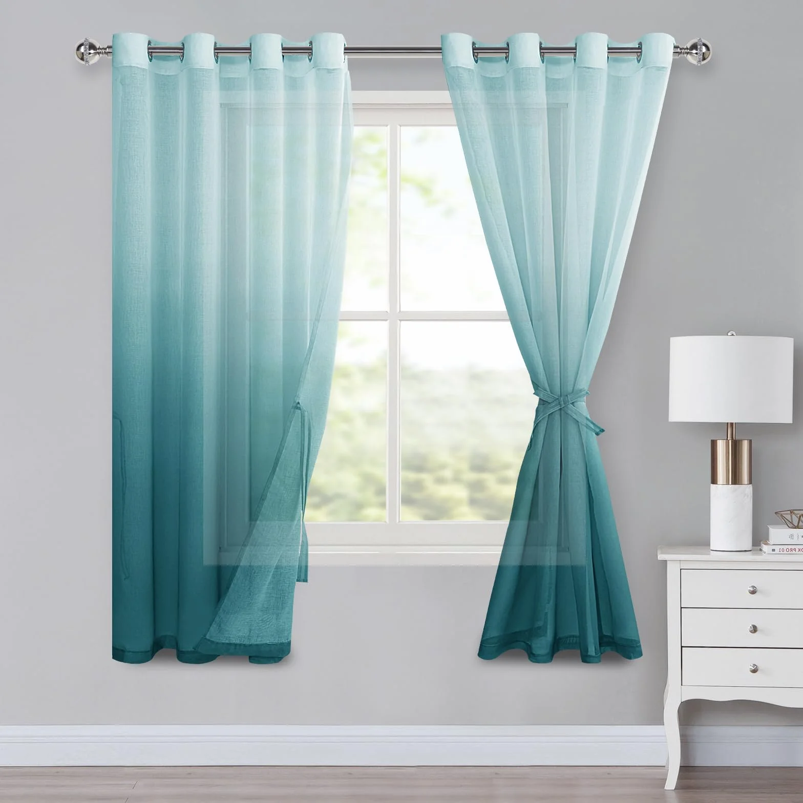 Tende in voile sfumato con occhielli blu 175 x 140 cm