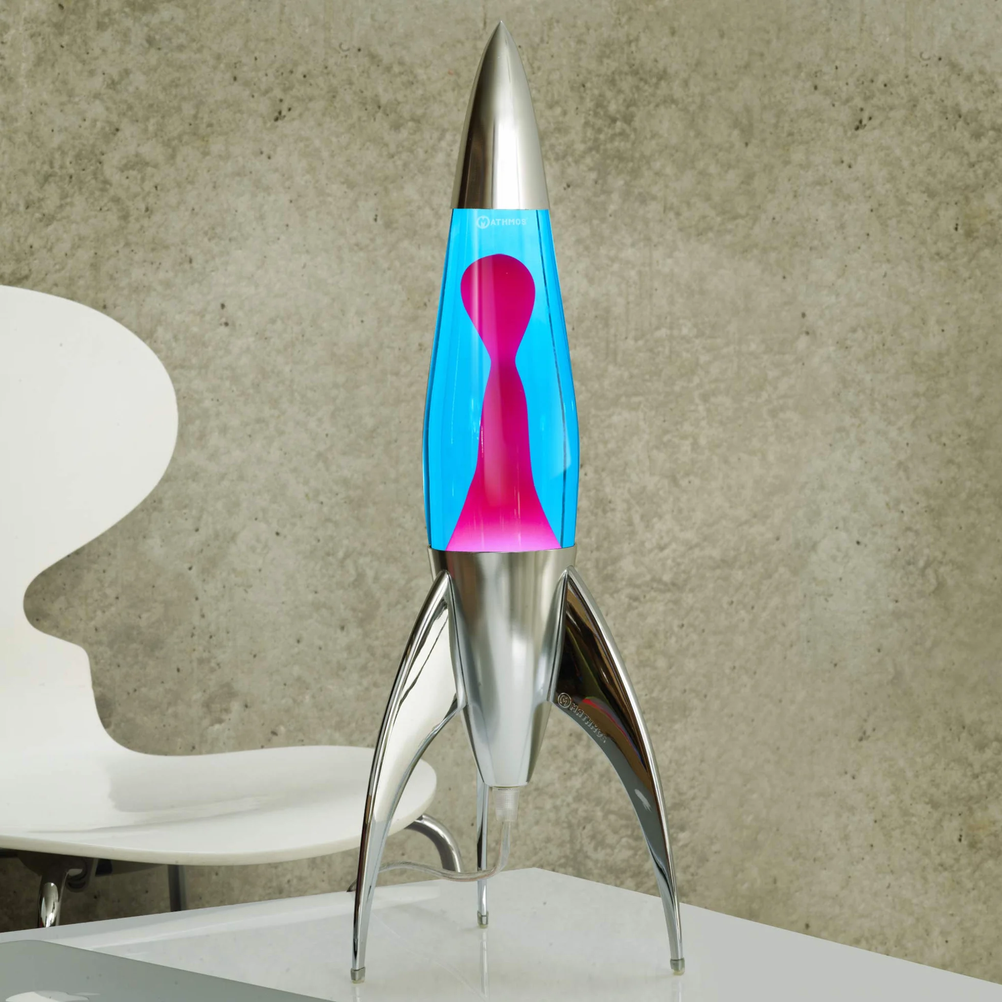 Mathmos Lampada lava razzo Telstar argento Inventori della lampada lava | Lampade Blu e Rosa in metallo fuso cromato, riempite a mano in Gran Bretagna