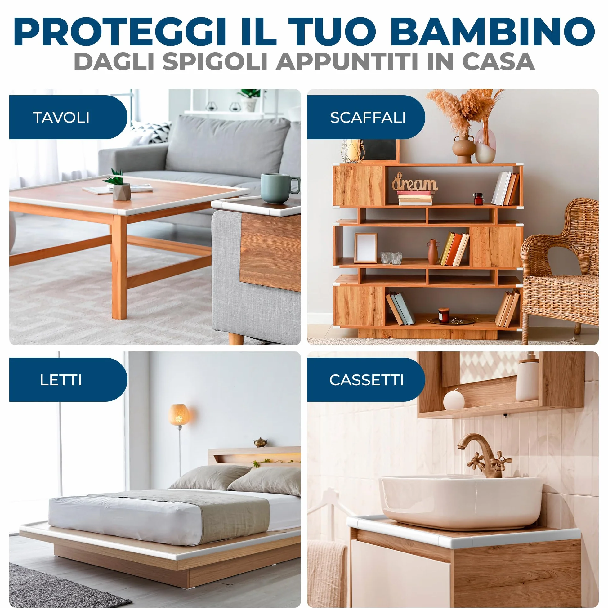 Hoffenbach Paraspigoli per Bambini 6,2 m, 12 Angolari, Paracolpi Lettino Neonato e Mobili, Gomma Bianco