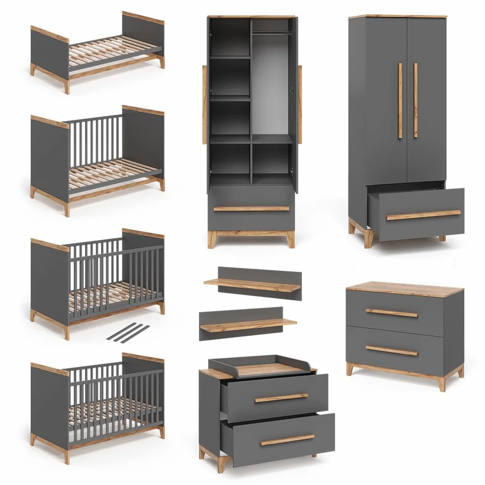 VitaliSpa Malia Set per cameretta Grigio/quercia 4 pezzi