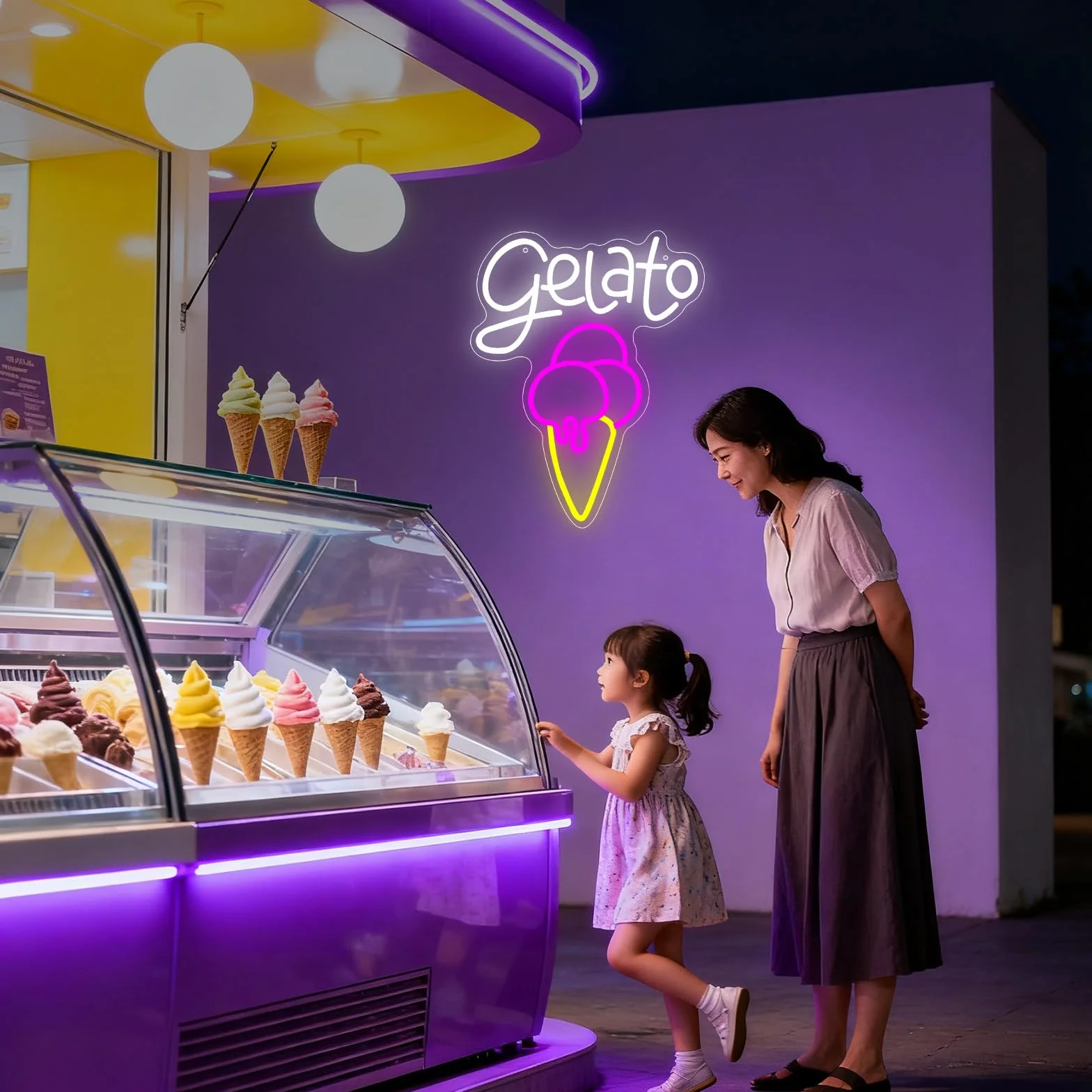 Cartello Neon Gelato con Luce LED per Decorazione da Parete Ice Cream Neon Sign Luce al Neon per Bevande Frozen Ristorante Illuminazione per Gelateria Bar Café Club Decorazione