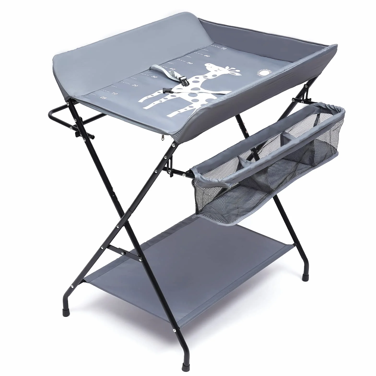 Fasciatoio portatile pieghevole per neonati con cintura di sicurezza 80x63x96 cm