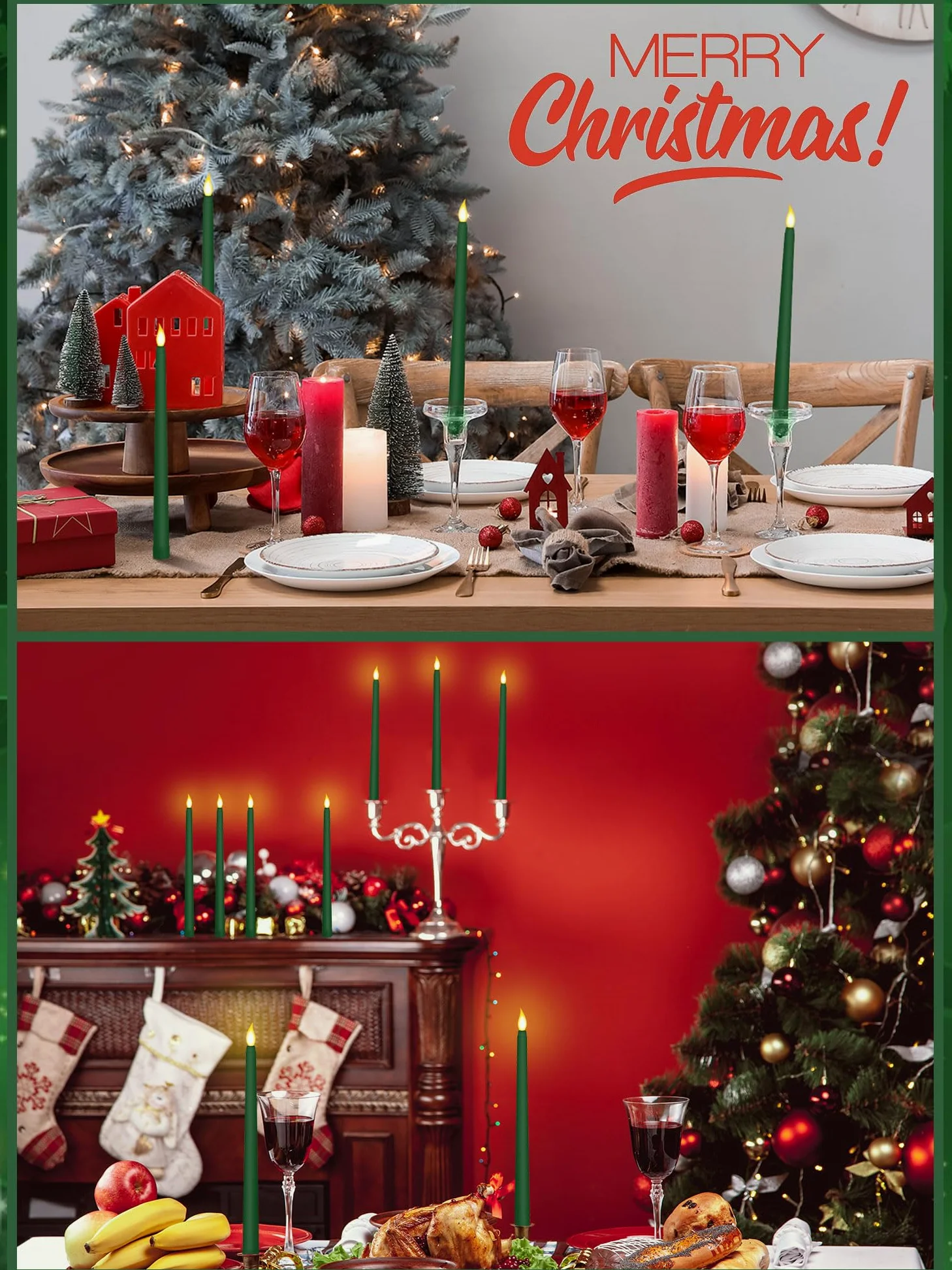48 candele coniche senza fiamma, 28 cm, a batteria, a LED, in cera sintetica, tremolanti, per Halloween, Natale, chiesa, feste di nozze (verde)
