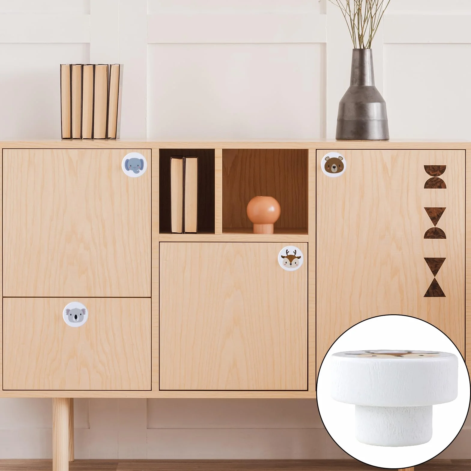 Pomelli per Mobili Bambini in Legno 6 Pezzi, Maniglie Cassetti Decorativi con Motivi Animali