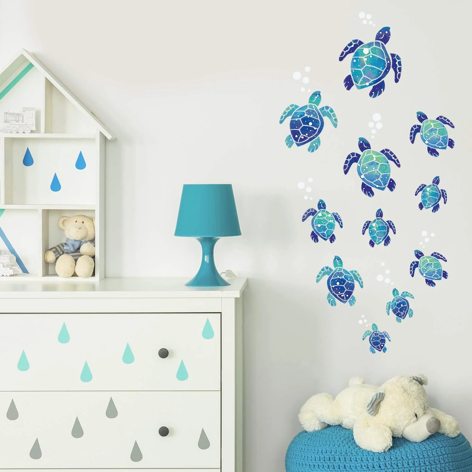 12 Pezzi Adesivi Murali Tartaruga Impermeabili per Bagno Blu Decorativi