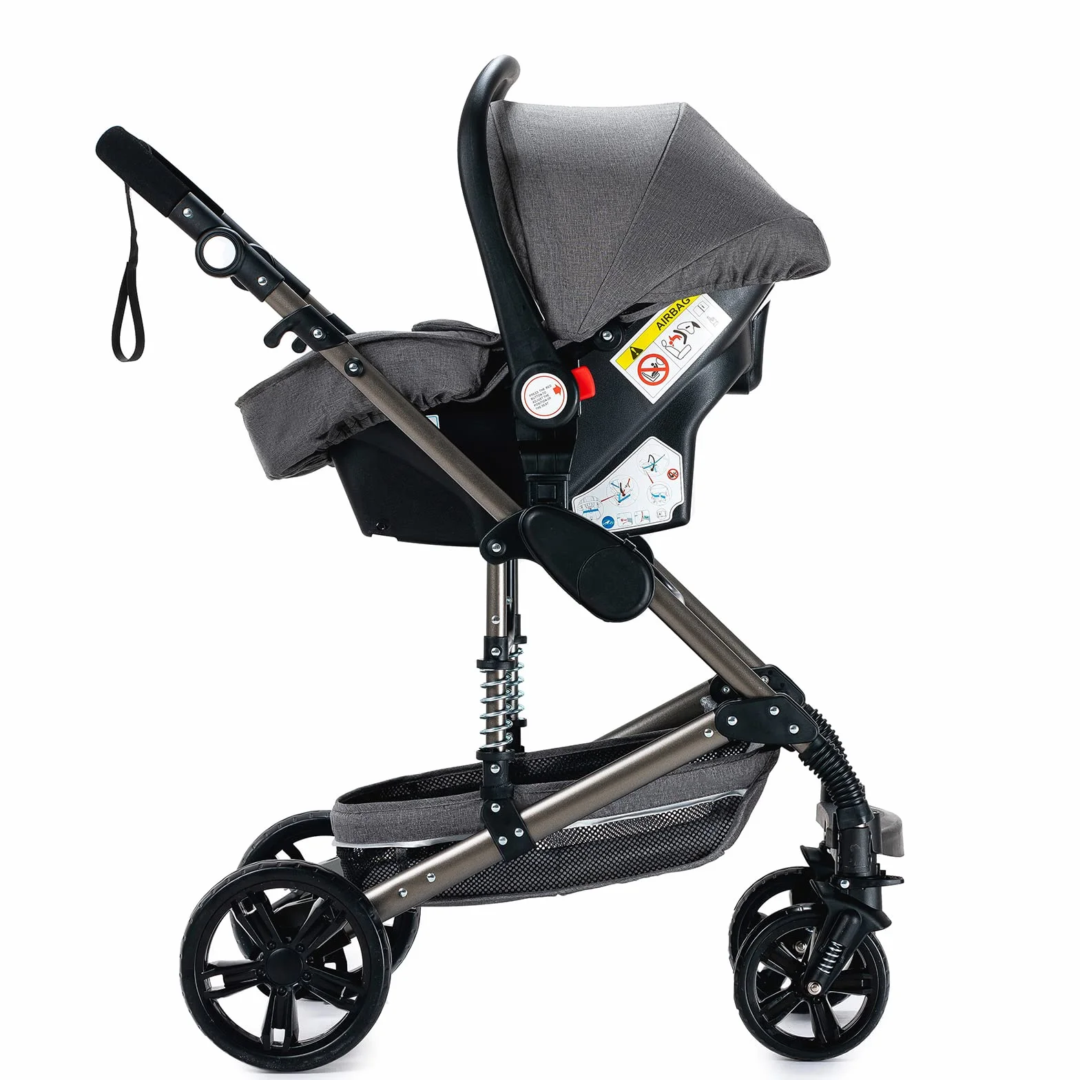 Magic Trio Passeggino 3 in 1 Carrozzina Neonati Portatile Pieghevole Un Clic Spinta Reversibile Grigio