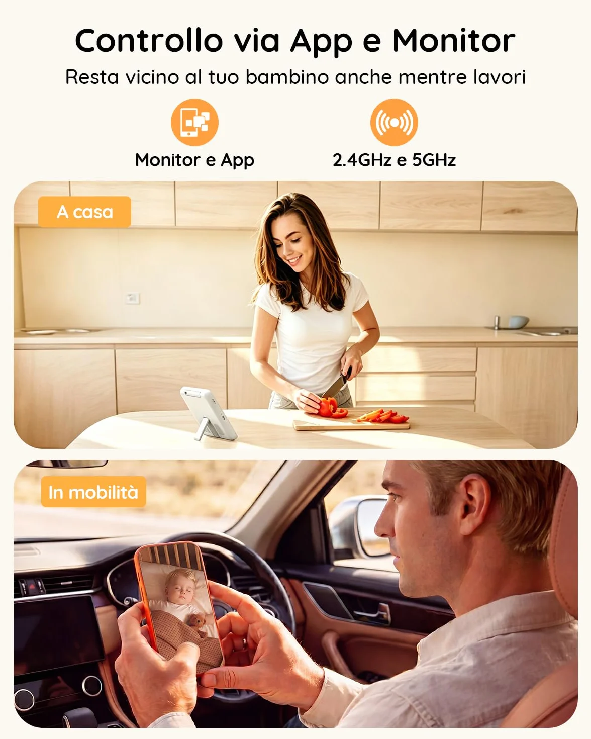 Boifun Baby Monitor 5.5" Video Audio 4MP 360° Zoom 4X WiFi AI Intelligente Audio Bidirezionale Luce Notturna 4000mAh