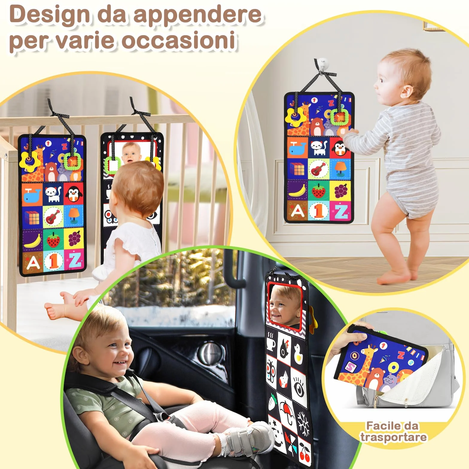 Giochi Montessori Neonato 0 3 6 12 Mesi, Libro Sensoriale con Specchio, Tummy Time Morbidi di attività Giocattoli Educativi Interattivo Regali