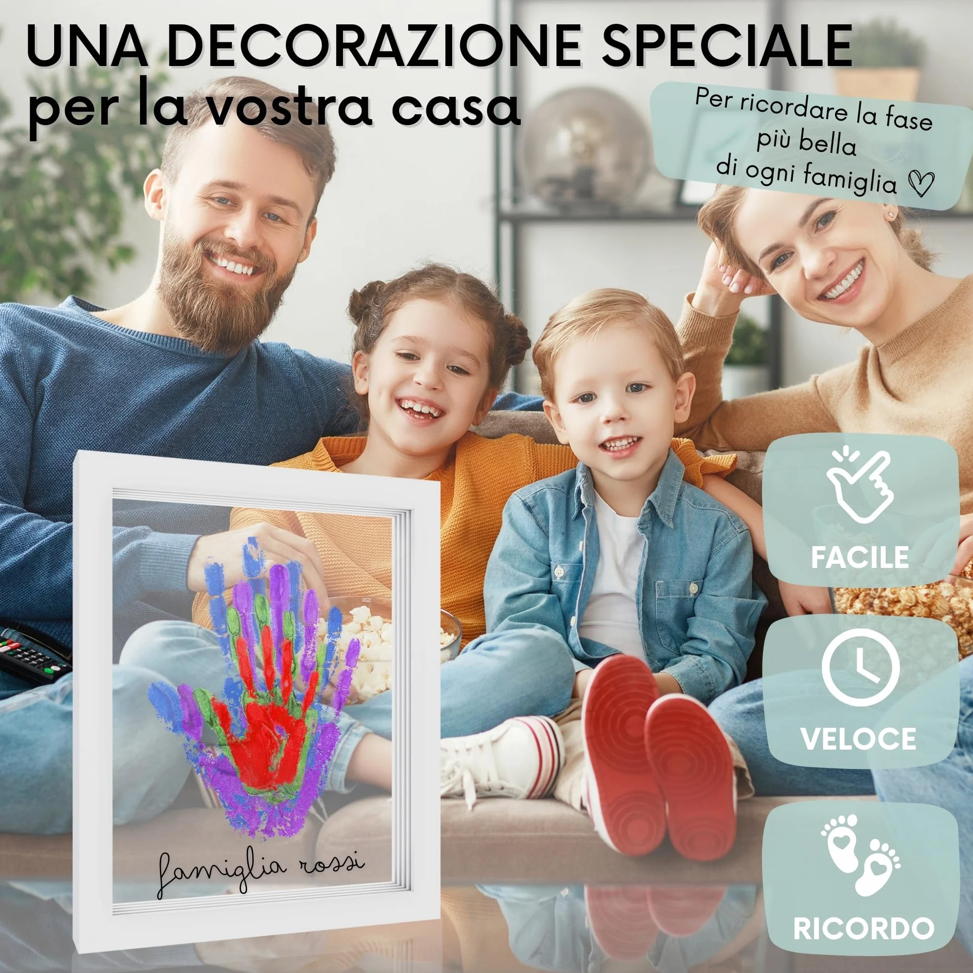 Kit Impronta Mani e Piedi Neonati, Cornice con Spazio per 4 Impronte, Set Regalo Neonato