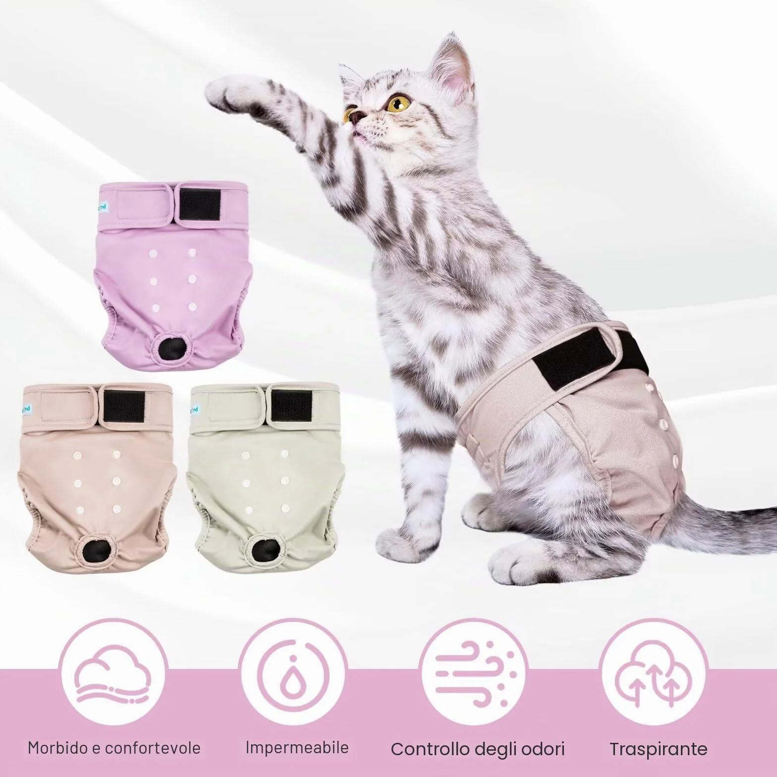 Paw Legend Pannolini per gatti lavabili e riutilizzabili, confezione da 3 XS