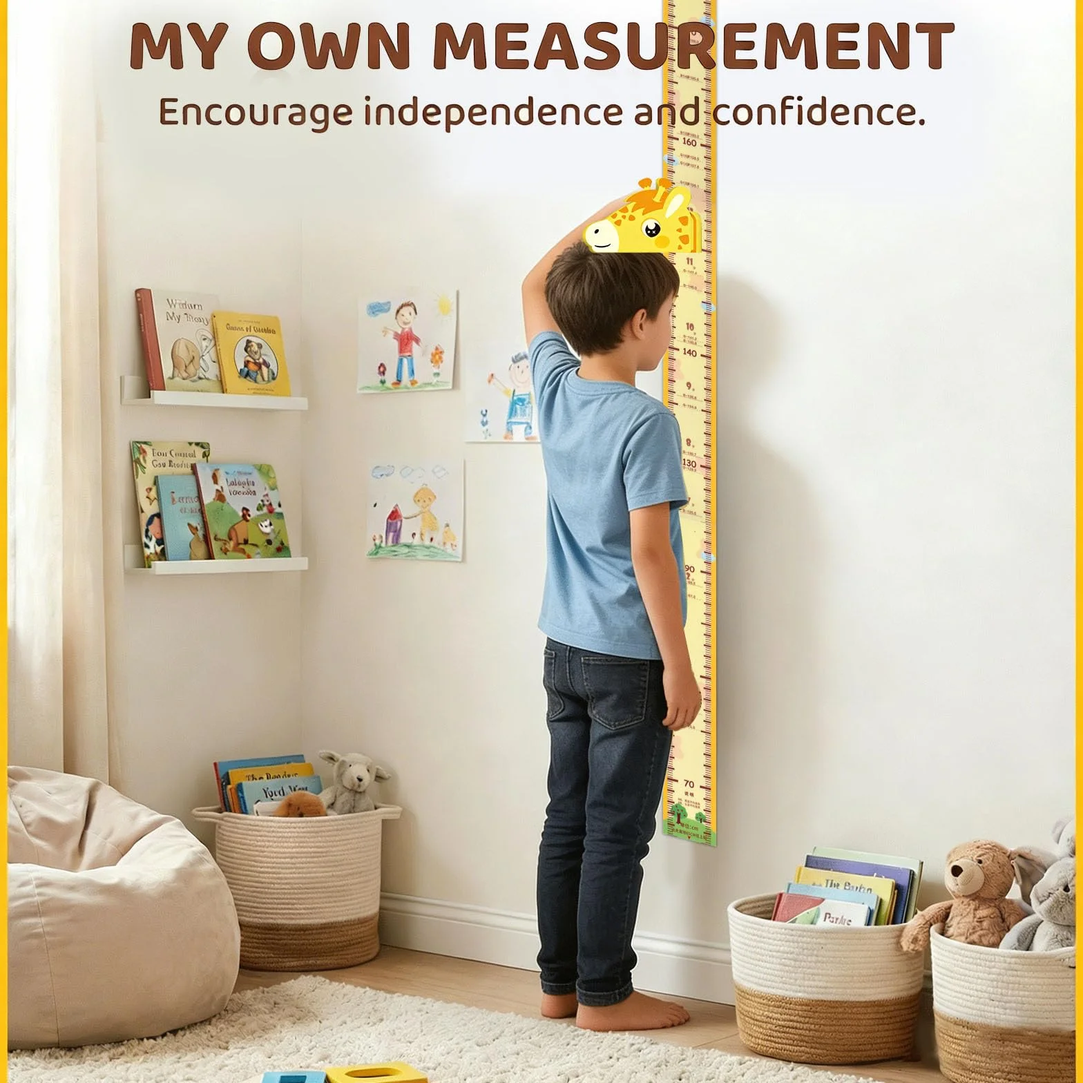 Metro da Parete 3D Giraffa per Bambini, Sticker Parete Magnetico Crescita Rimovibile 65-180 cm