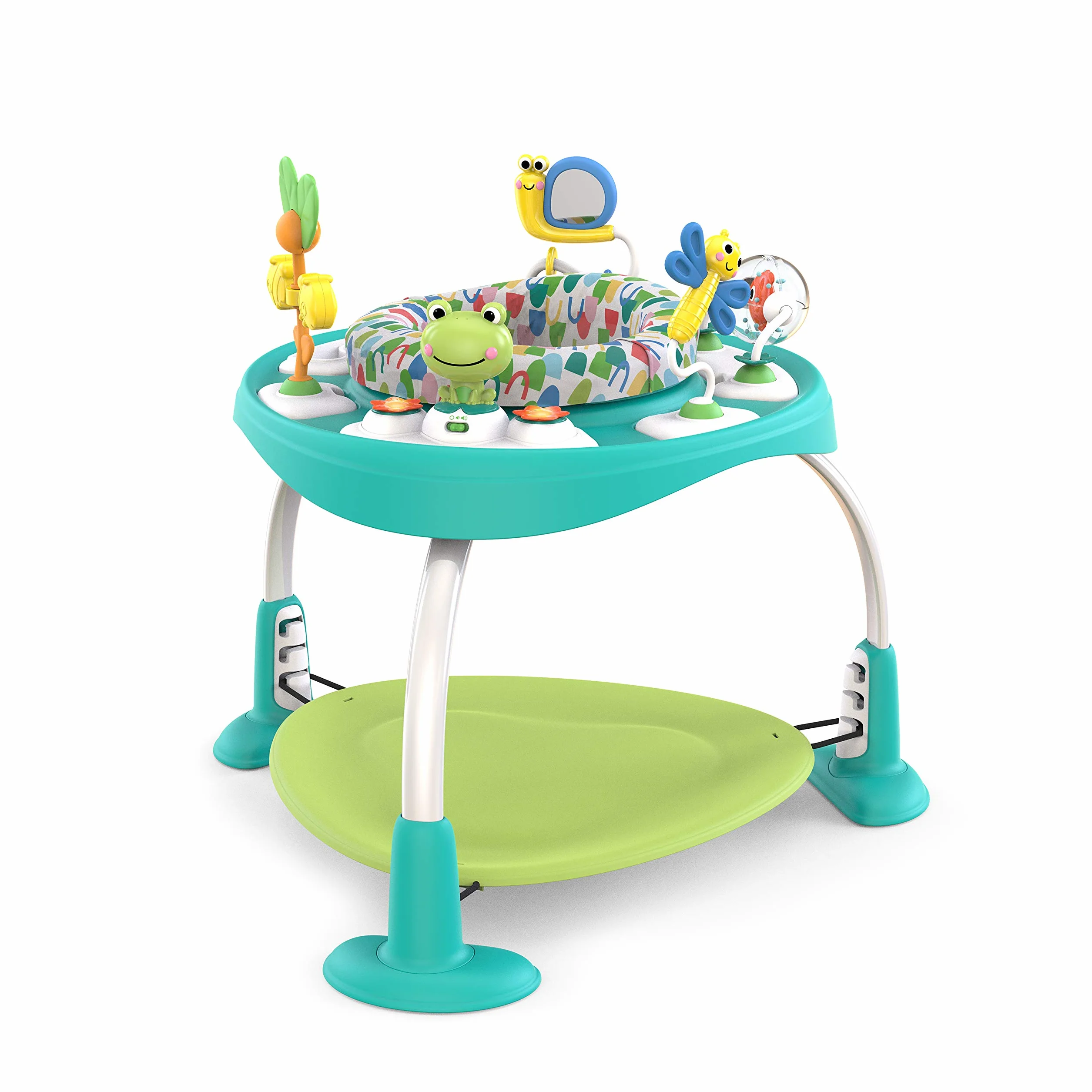 Bright Starts Centro Attività Tavolo 2in1 Bounce Bounce Playful Pond 7 Giocattoli Interattivi Suoni Musica Altezza Regolabile Seduta Ruotabile 360° Verde 6 Mesi+