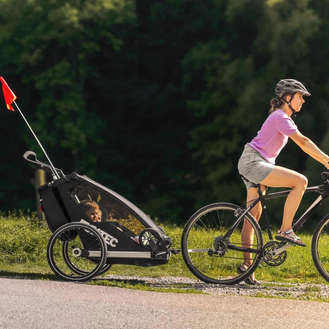 FUXTEC Rimorchio per Bici FX-FA1S Carrello 1 Posto Bambini Pieghevole Parasole Parapioggia Cintura Sicurezza