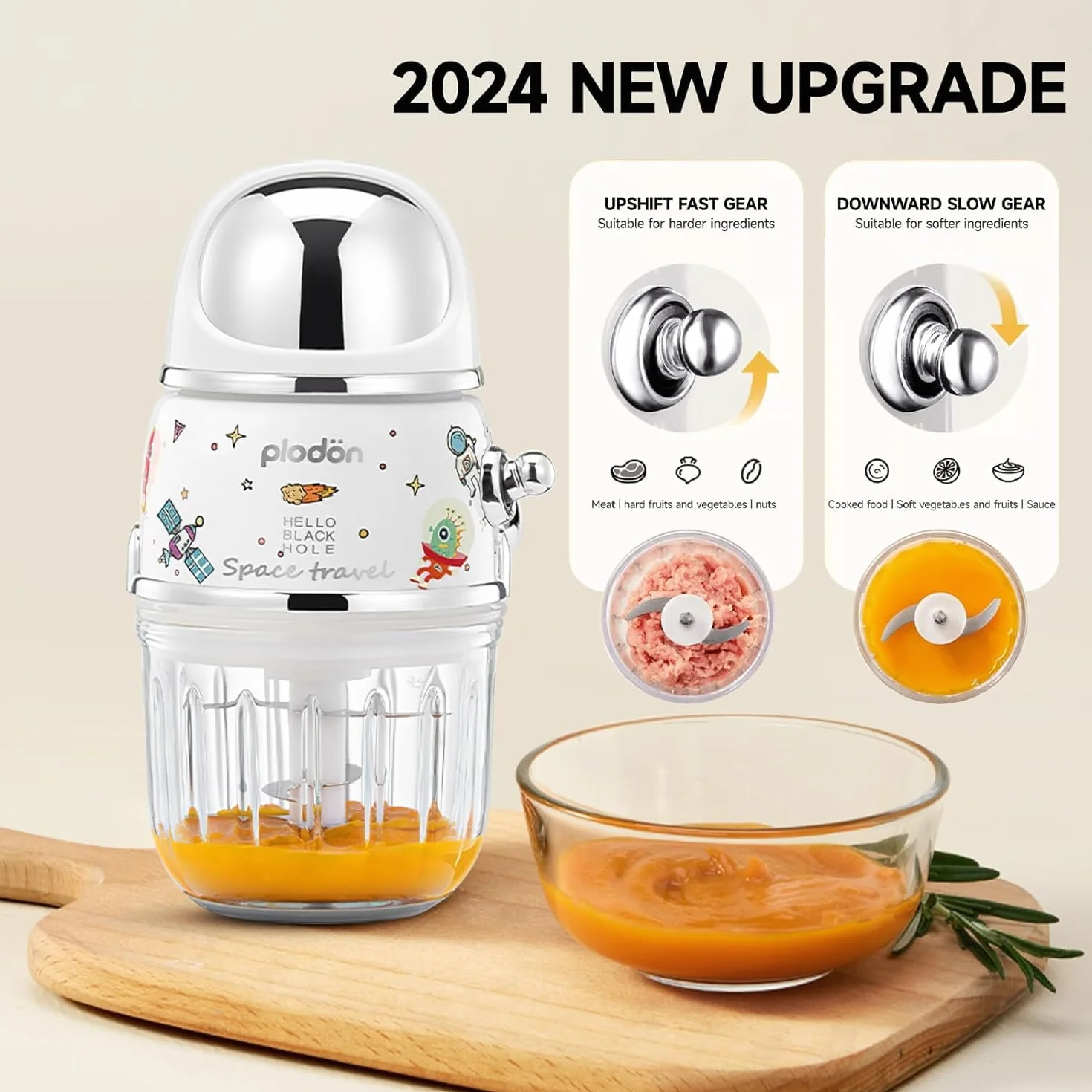 Baby Food Maker Mini Food Processor Puree Blender 1.2 Cup Glass Bowl 6 Blade Electric