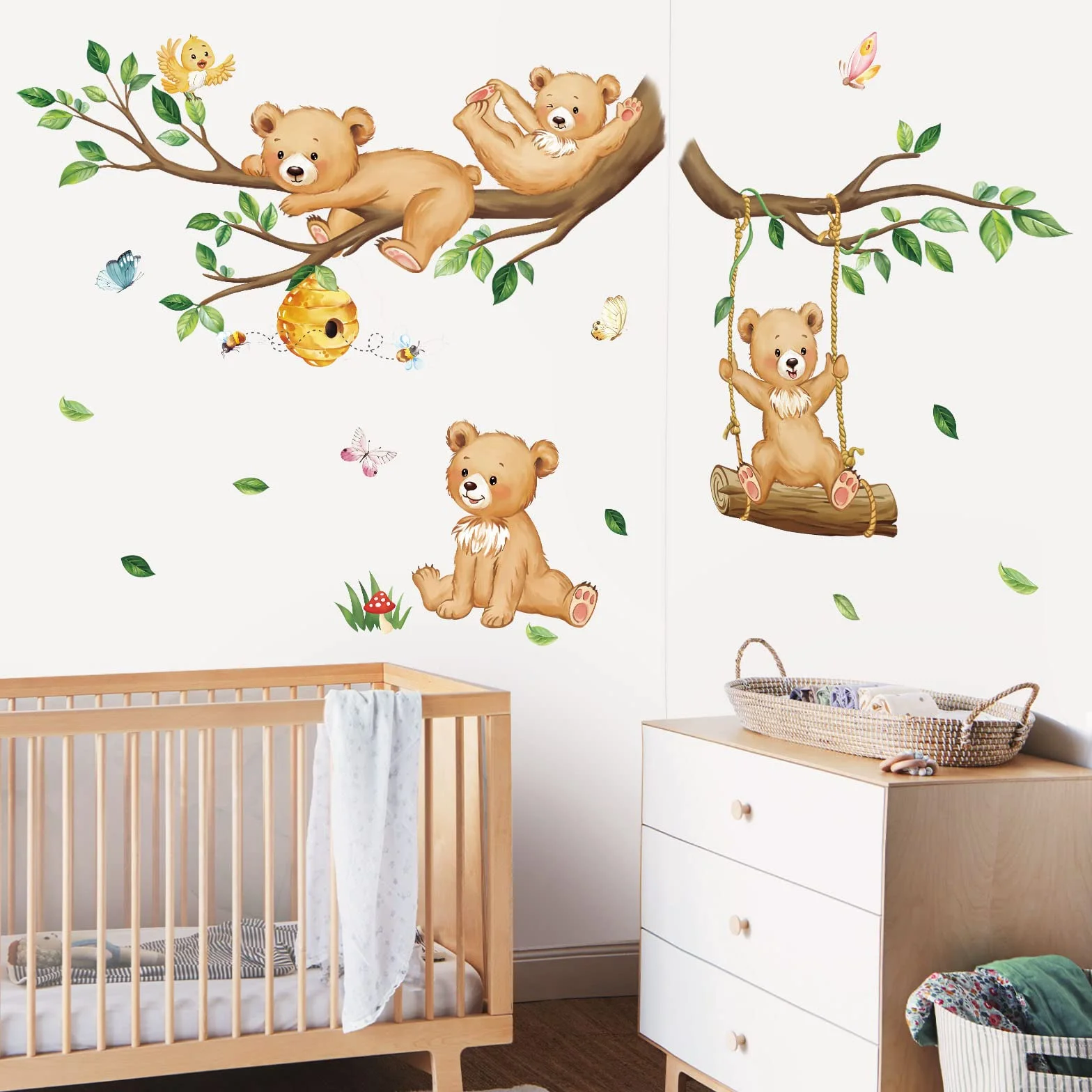 Adesivi Murali Bambini Orso Animali del Bosco Albero Decorazione Murale Camerette