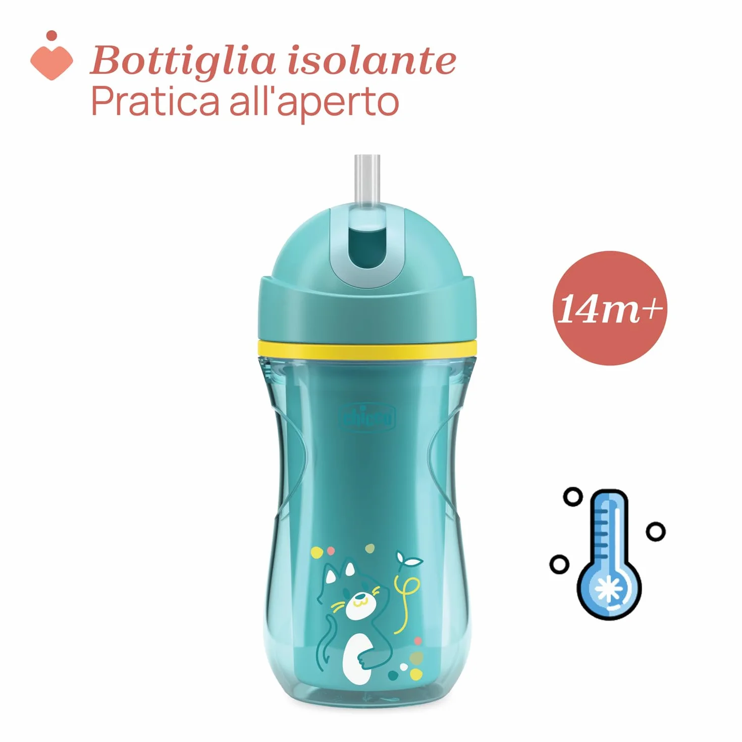 Chicco Bicchiere Antigoccia Silicone 266 ml Tazza Biberon Termica Cannuccia Flessibile Senza BPA Azzurro 14+ Mesi