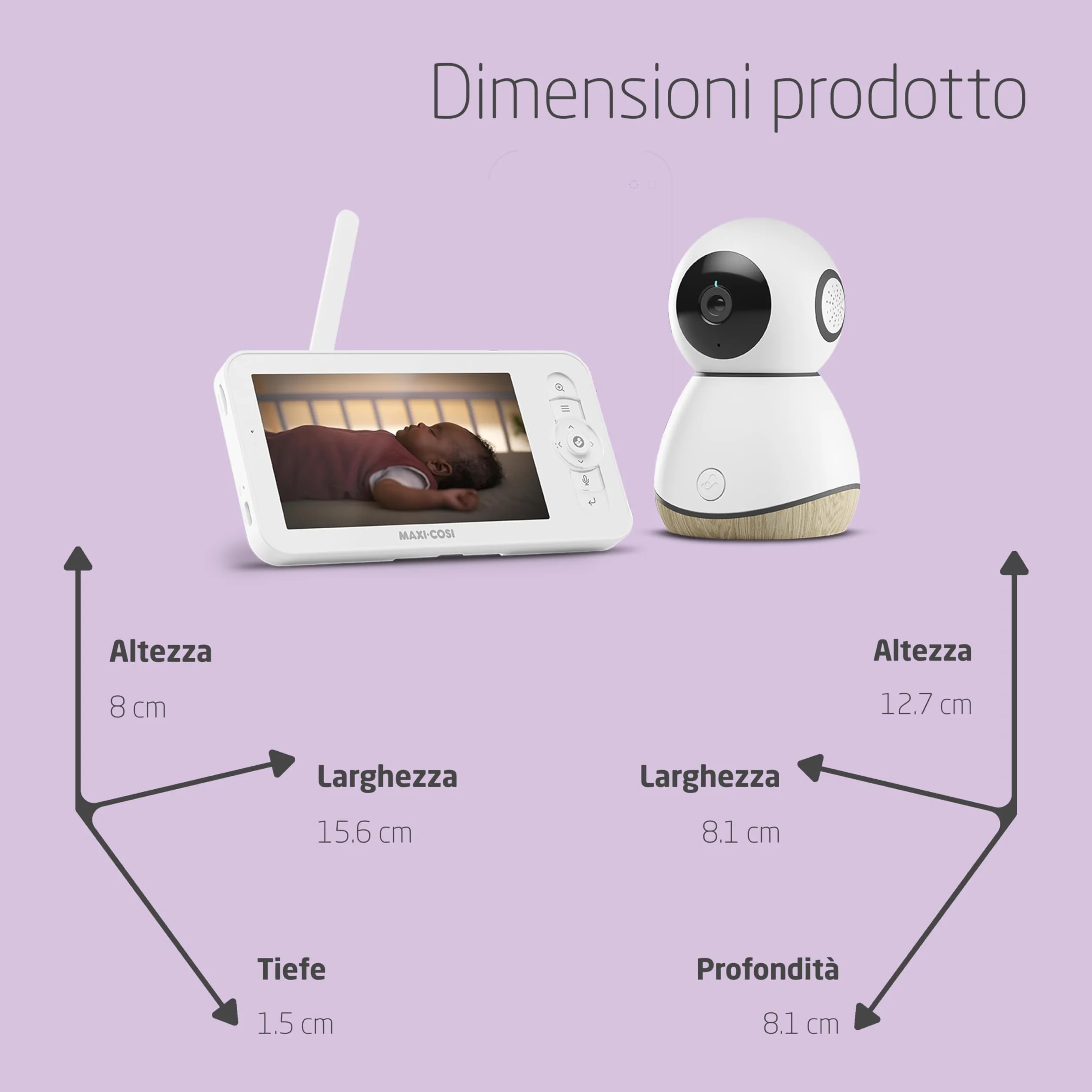 Maxi-Cosi See Pro Video Baby Monitor WiFi HD, Visione Notturna, Rilevamento Movimento, Termometro Igrometro