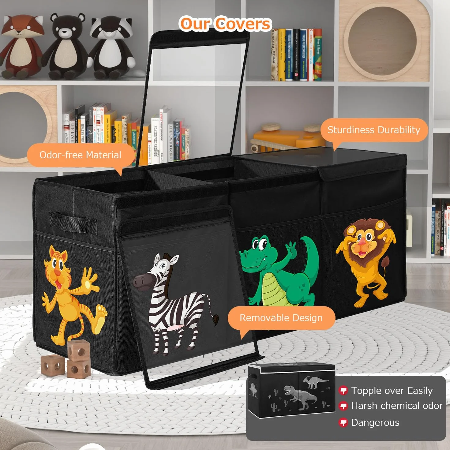 YOHOOLYO Porta Giochi Bambini Contenitori con Coperchio 123L, 94 x 41 x 32 cm Pieghevole