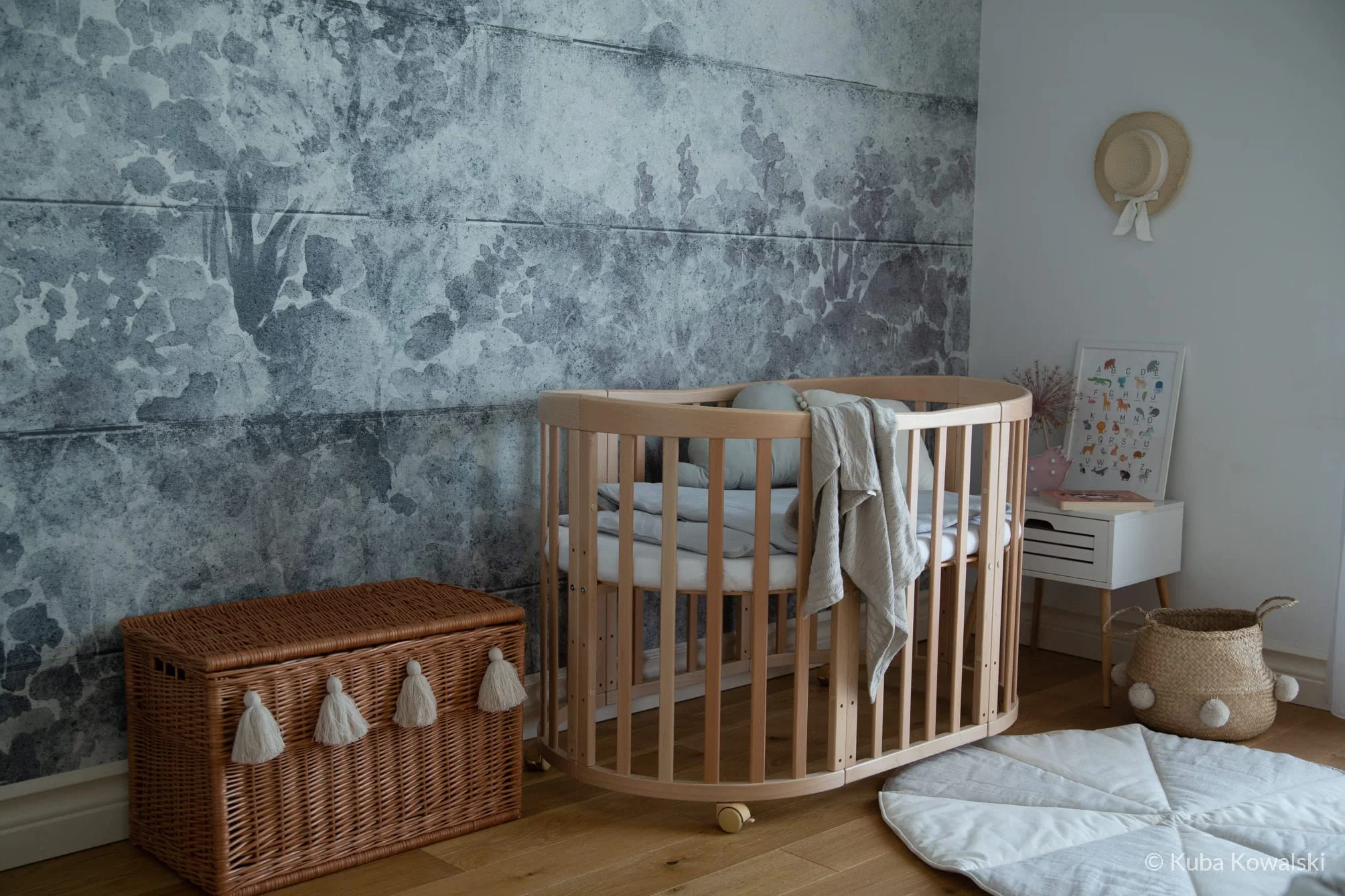Waldin Lettino Mobile 7in1 Ovale Materasso Culla Espandibile Ventilato Base Regolabile 5 Posizioni Legno Naturale
