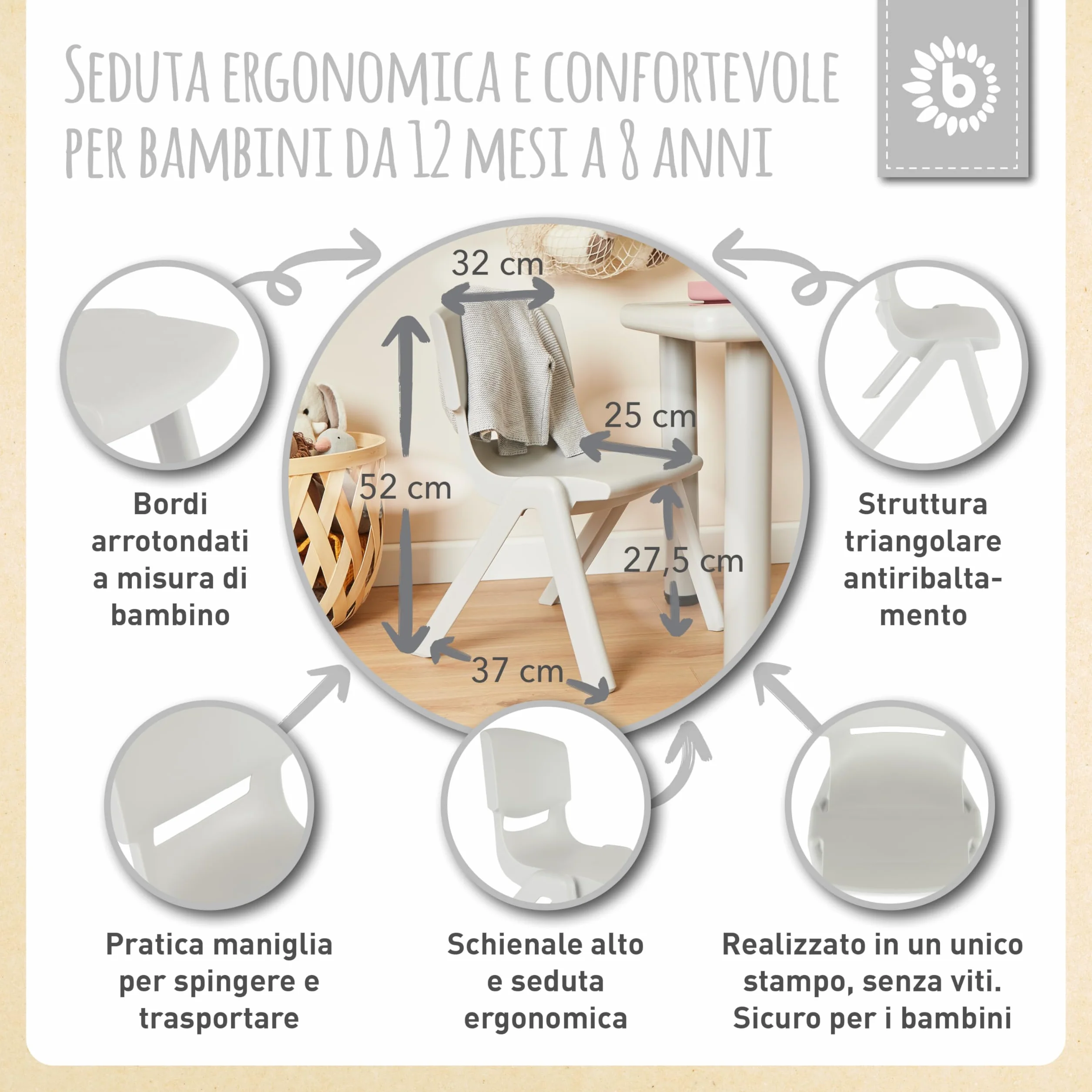 Bieco Tavolo per bambini con 2 sedie impilabile antiribaltamento per interni ed esterni