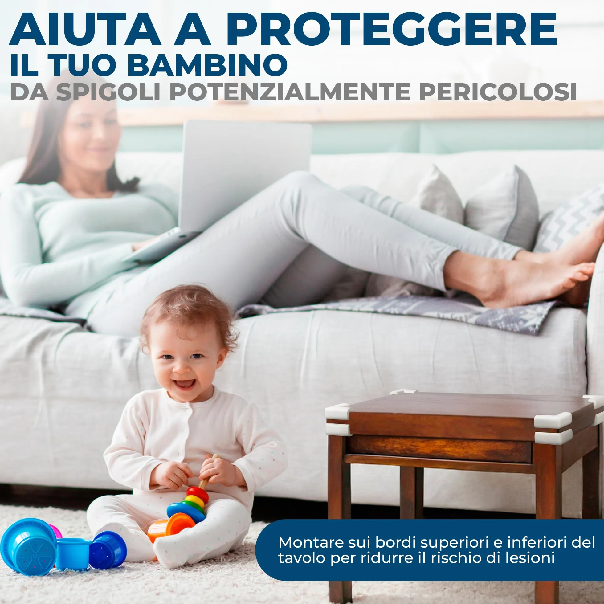 Hoffenbach Paraspigoli Angolari in Gomma per Bambini, Autoadesivi per Mobili, Sicurezza Casa, Bianco