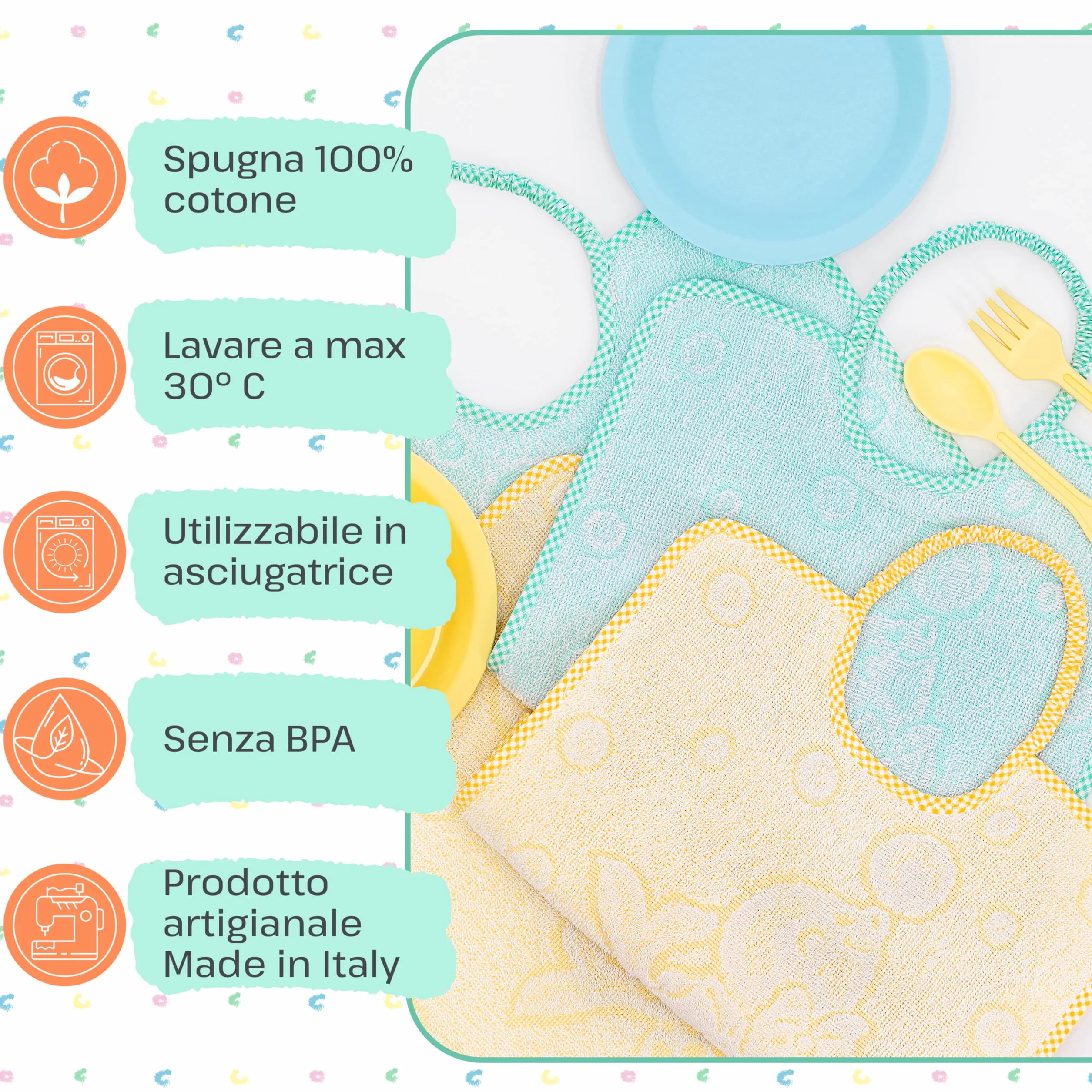 Bavaglini asilo elastico spugna cotone bambini prodotti in Italia