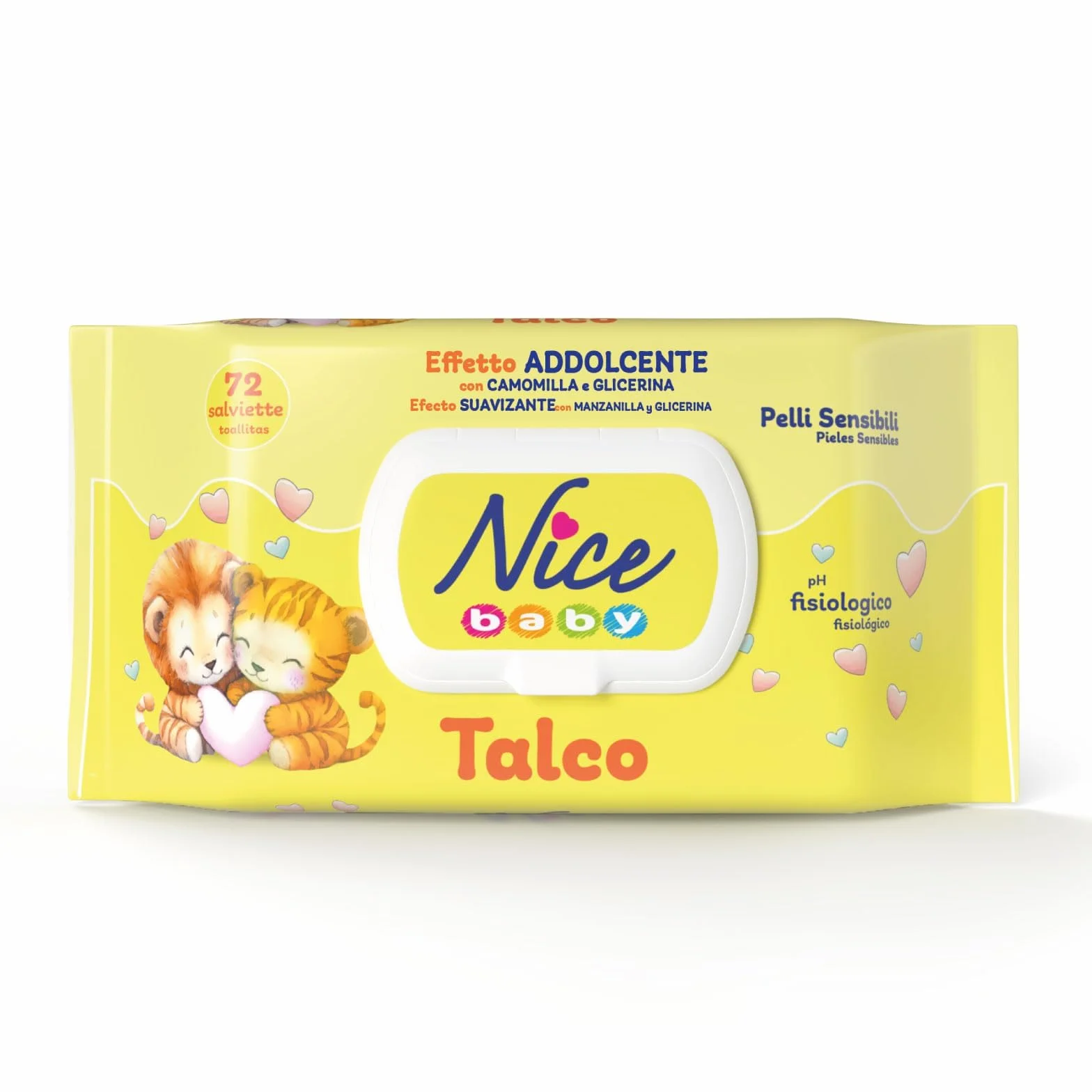 Nice Baby Talco Salviette per Cambio Pannolino con Camomilla e Glicerina, 72 Salviette
