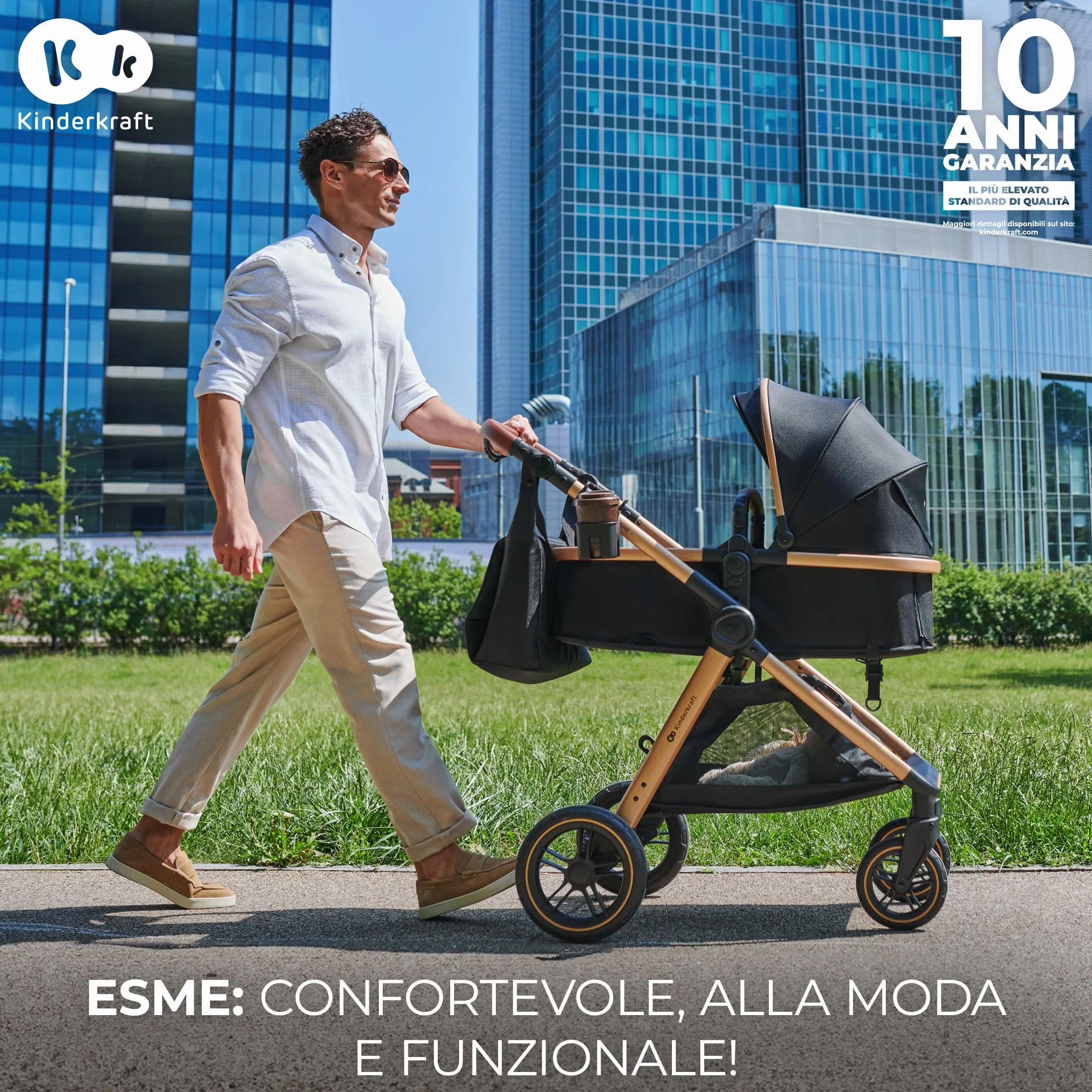 Kinderkraft ESME Trio 3 w 1 Passeggino Neonati 26 kg Ovetto I-SIZE 40-75 cm Carrozzina Reversibile Pieghevole Nero