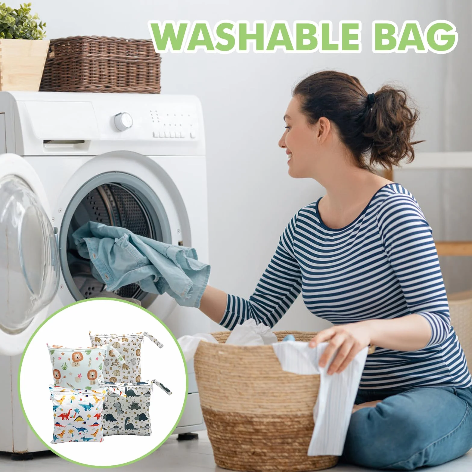 Wetbag asilo 28x30 cm sacchetto bagnato pannolini riutilizzabile con chiusura lampo 4 pezzi motivi colorati