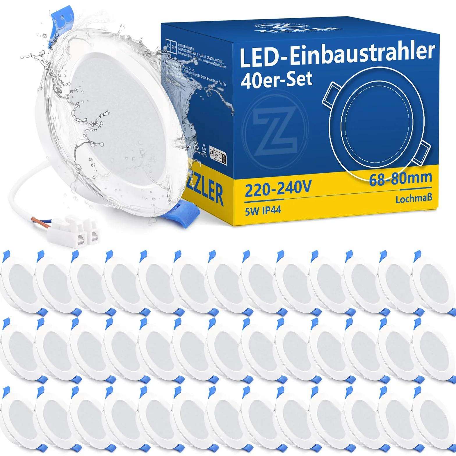 ZIZZLER 40 Faretti LED da Incasso per Cartongesso 220V, 6000K Bianco Freddo, Foro 68mm - 80mm, 5W IP44 Luci Soffitto Interno Ultra Slim, Luce Bianca, per Bagno, Cucina