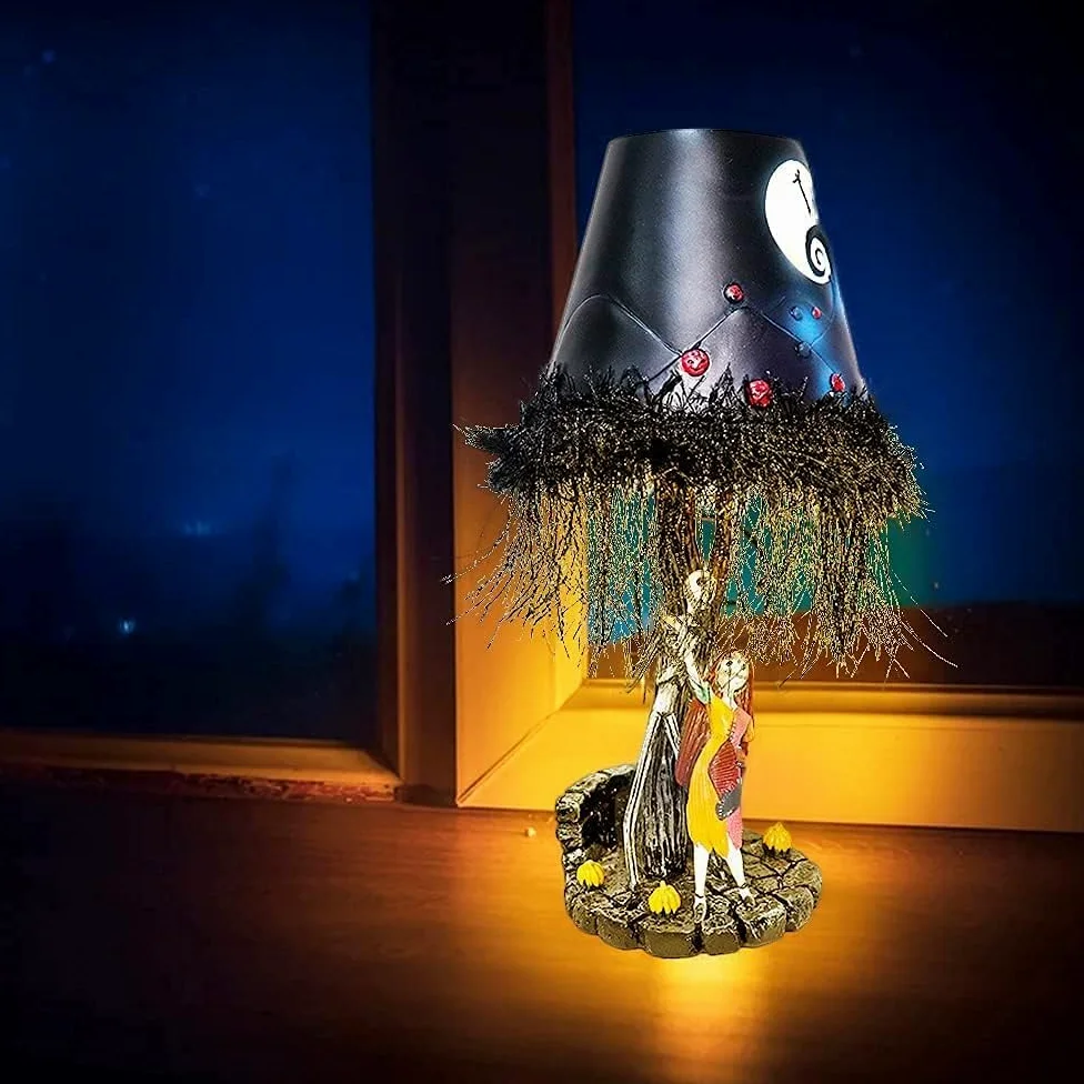 Lampada da Tavolo di Halloween con Luce LED Notturna Nightmare Before Halloween Luce Lunare con Nappa Resina Luci Atmosferiche per Scrivania Decorazione