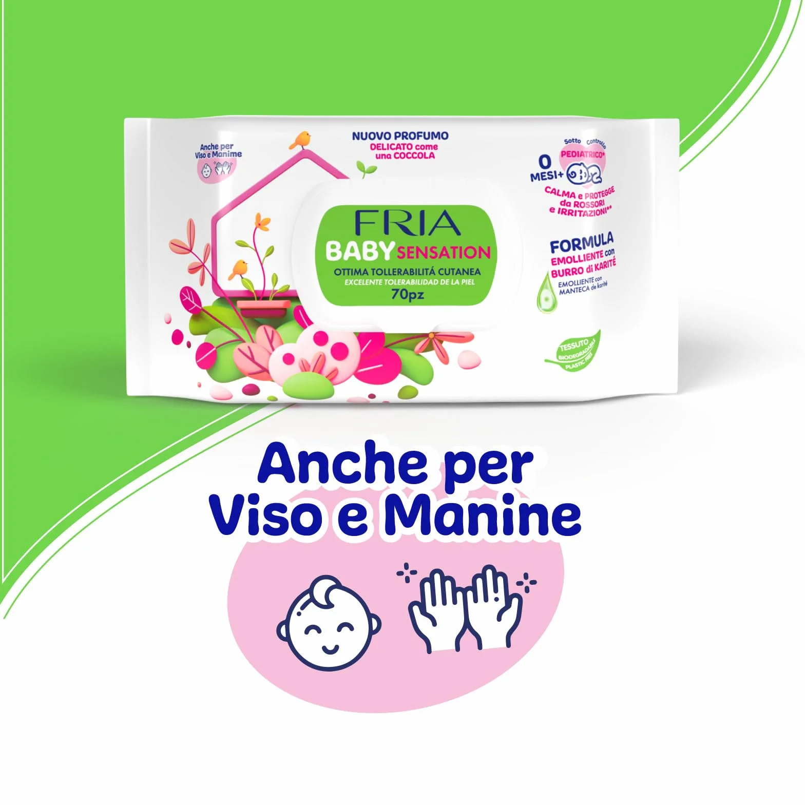 Fria Baby Sensation Salviette per Cambio Pannolino Burro di Karitè 70 Salviette