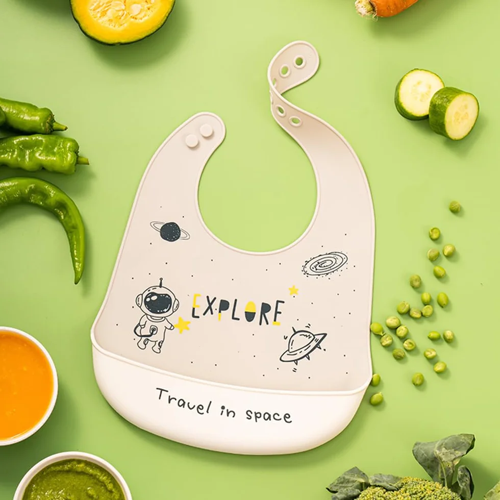 Bavaglino Silicone Impermeabile con Tasca Raccoglipappa 6 Meses a 6 Años Morbido Lavabile Bambini