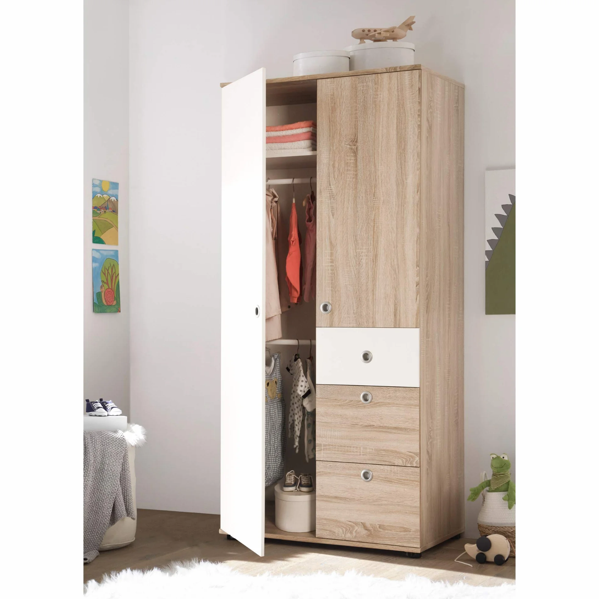 Elegante armadio per bambini a 2 ante simil rovere Sonoma 90 x 191 x 53 cm