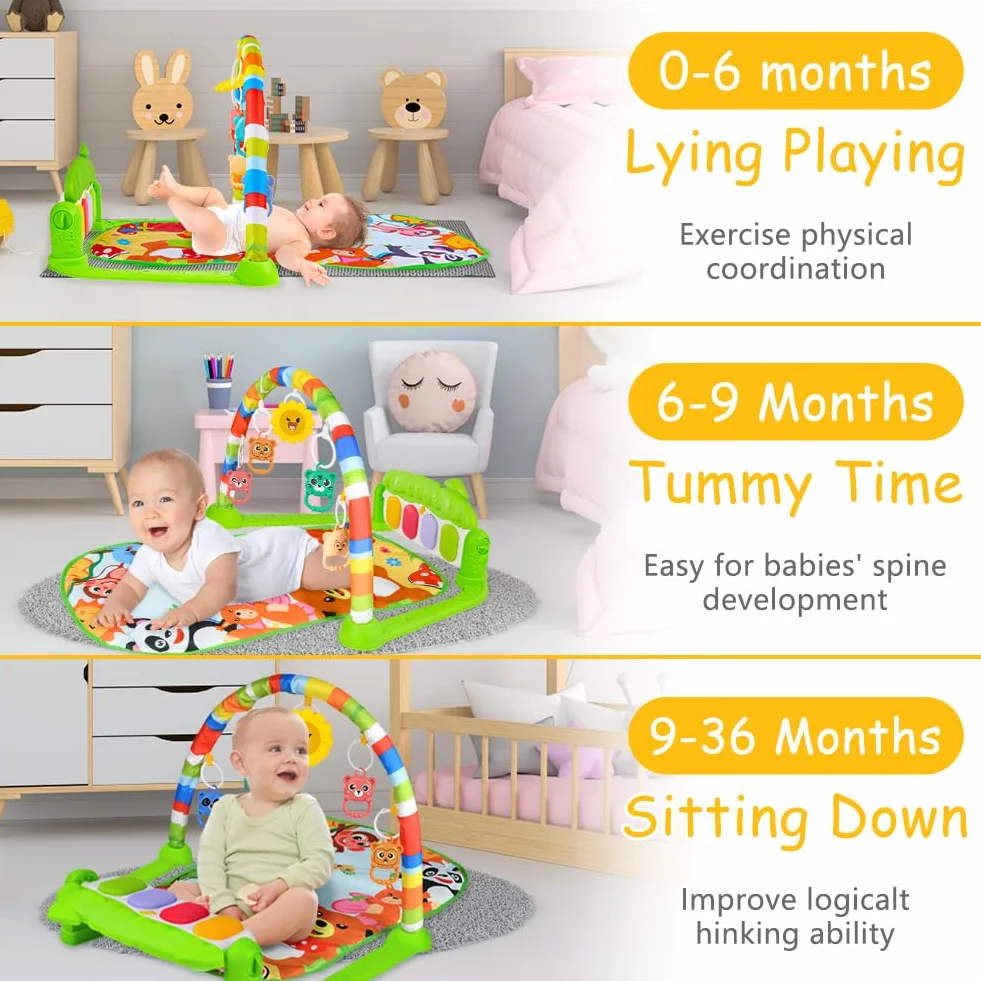 AOMIG Tappetino da Gioco per Palestra Baby Piano, Tappetino Attività Musicale per Neonati 0-36 Mesi