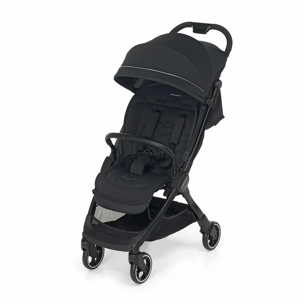 Foppapedretti Passeggino Leggero Ciao, 0-22 kg, Chiusura 1 mano, Self-Standing, Schienabile Regolabile, Ruote Ammortizzate, Telaio Alluminio, Nero