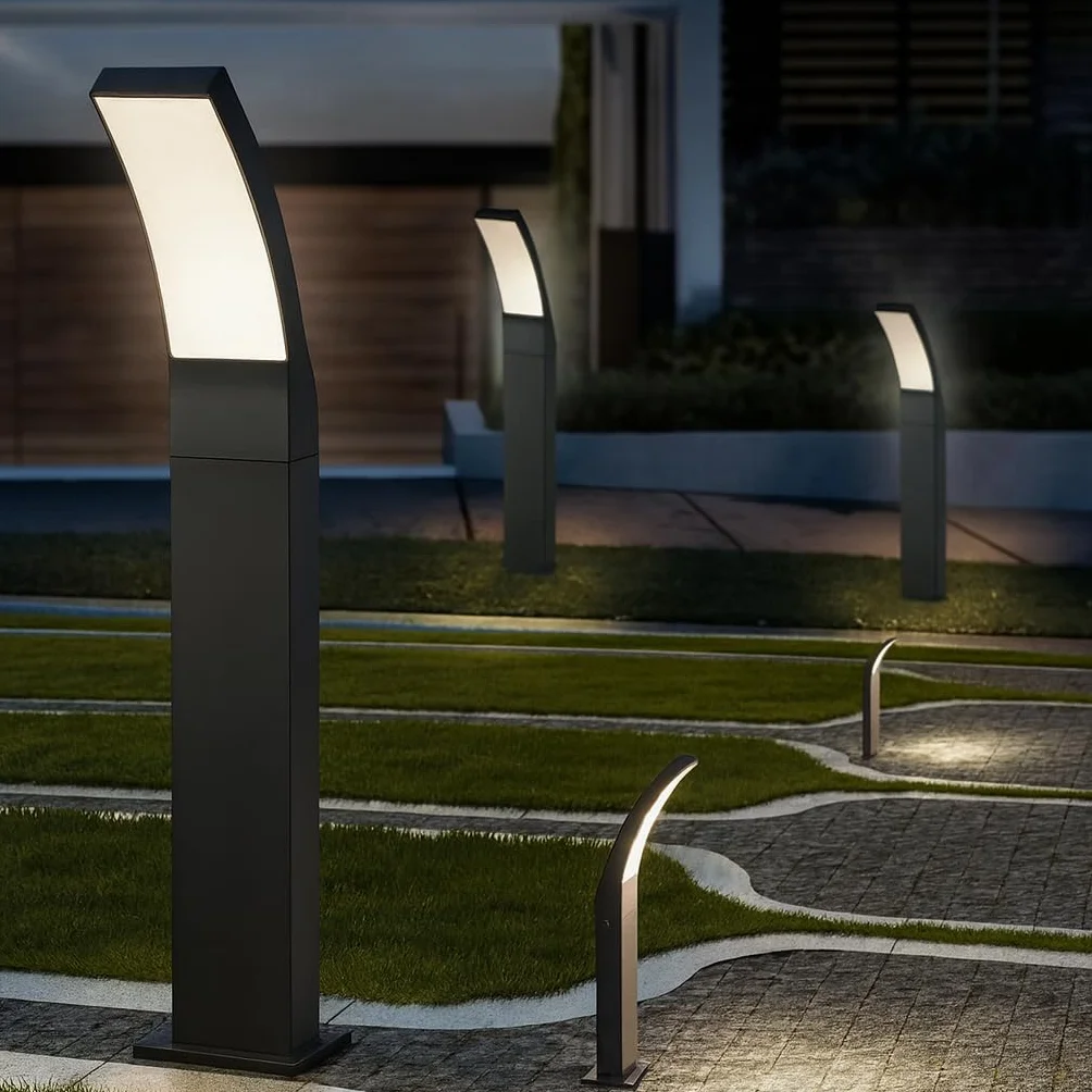 Dopa Dopastore Lampione da Terra Curvo per Esterno LED 12W Altezza 60CM Paletto Moderno Design Sporgente Nero per Esterno IP65