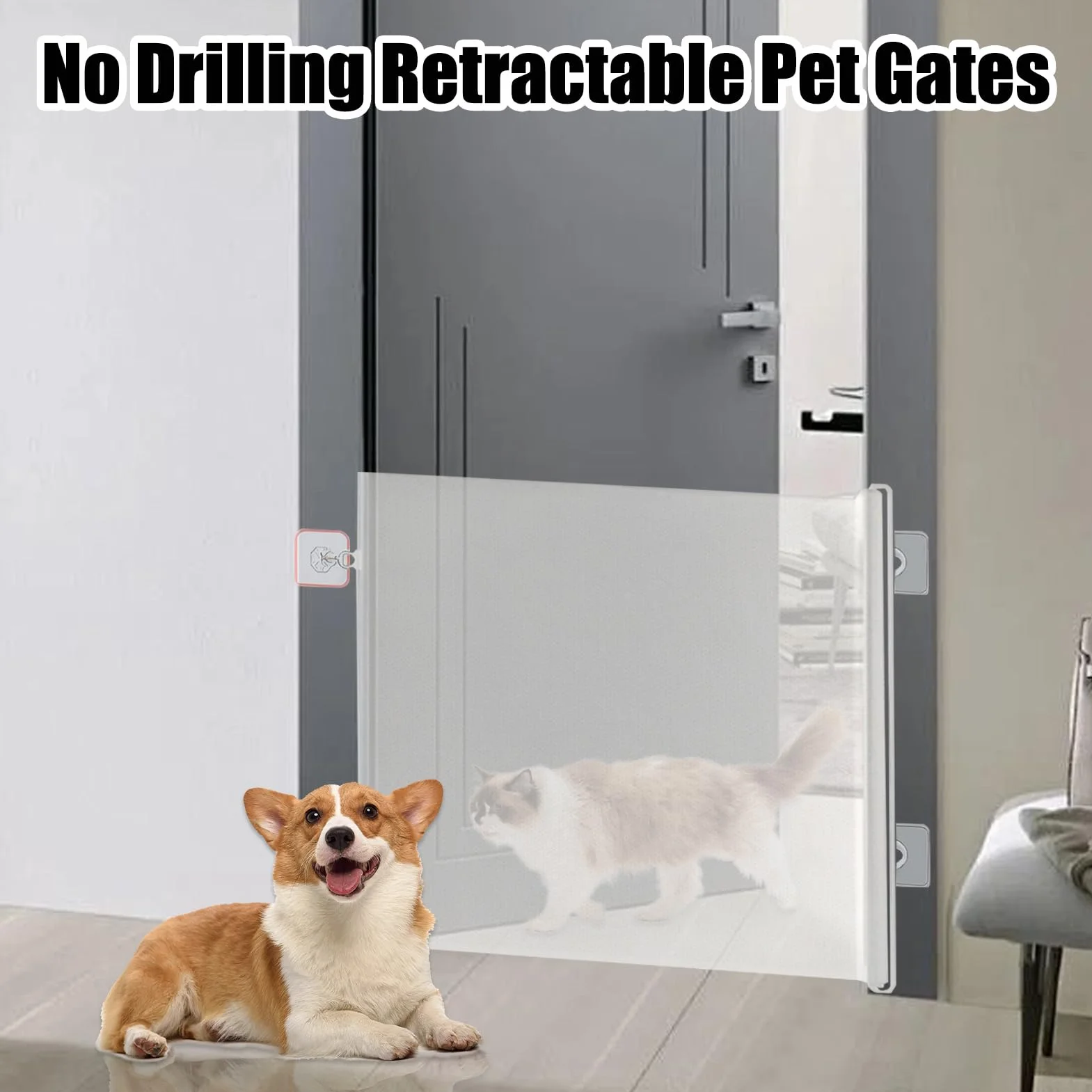 Griglia di protezione per scale retrattile senza foratura 110/130 cm, barriera portatile per porte e balcone