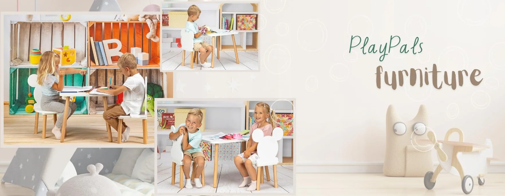 Set tavolo per bambini + 2 sedie orso 70×50×47 cm MDF legno naturale bordi arrotondati stabile 3-7 anni